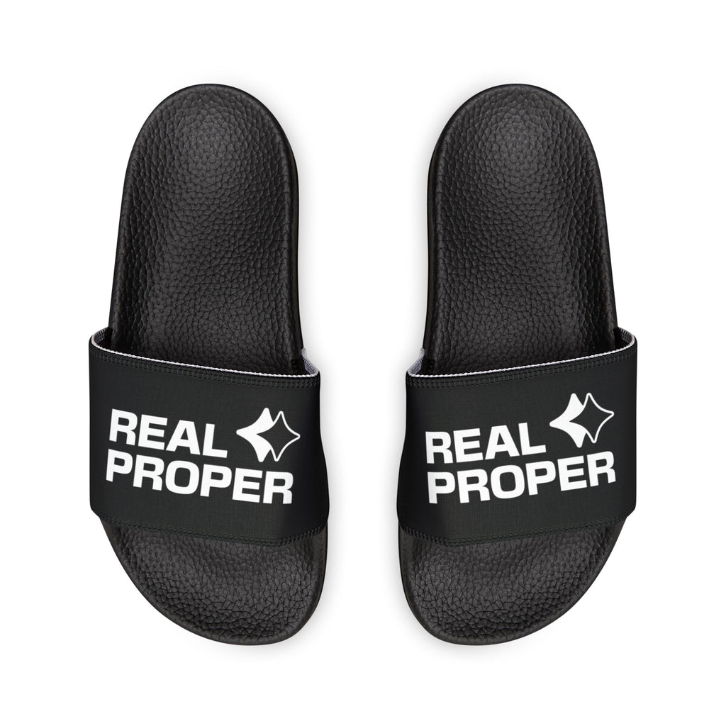 Youth Slide Sandals — "REAL PROPER" Adjustable-Strap Pool & Casual Slides