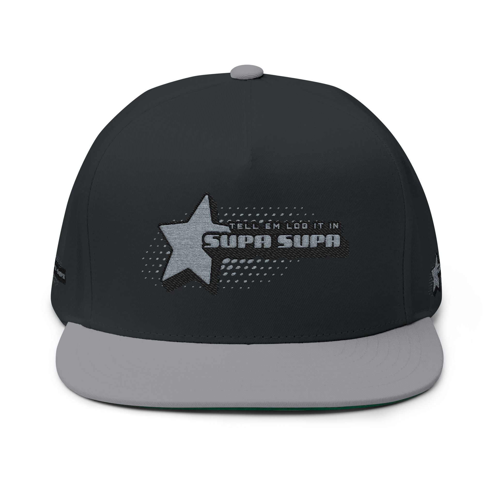 Embroidered Star Snapback Hat — 'Supa Supa' Retro Logo Flat-Bill Cap