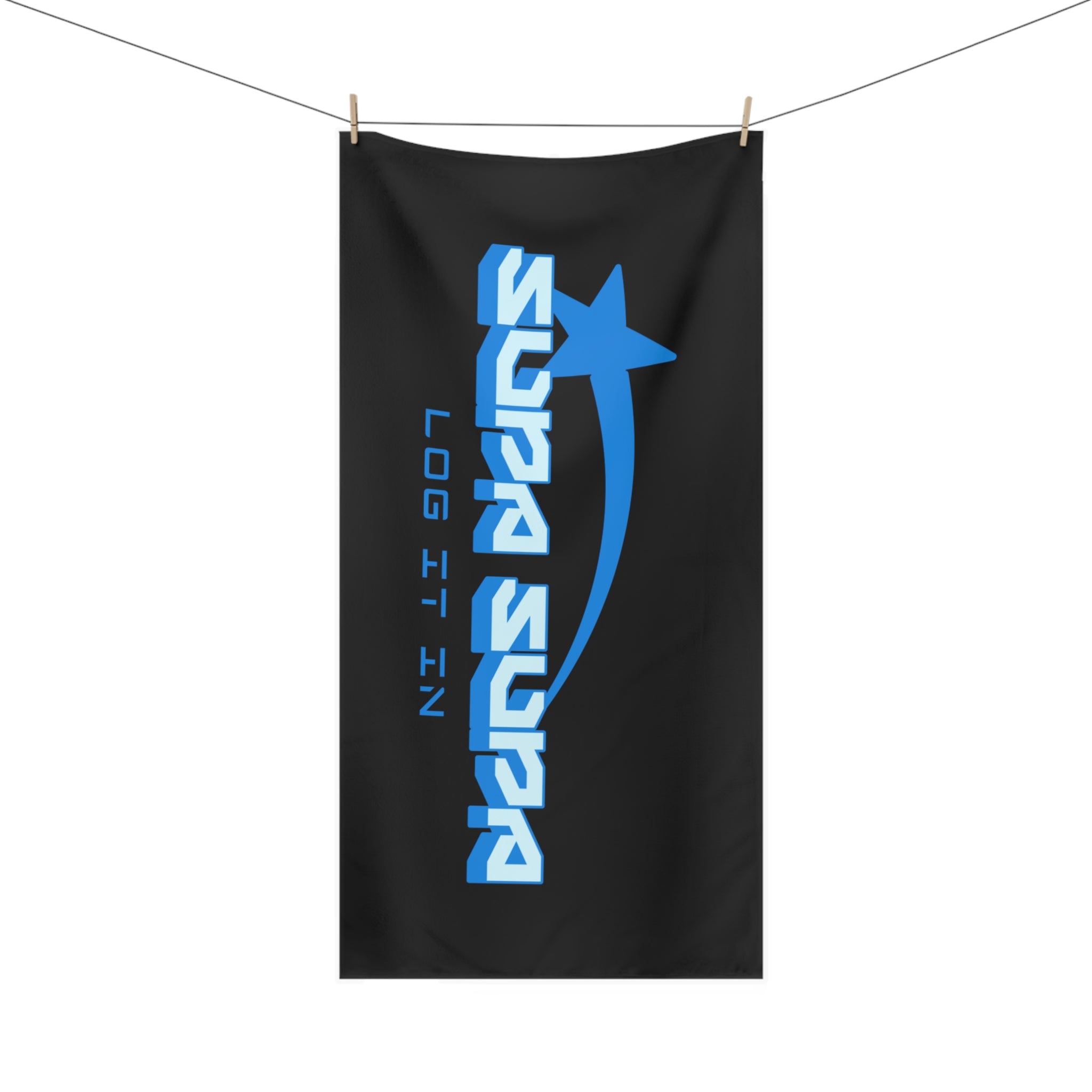 Beach Towel — Bold Blue ‘SUPA SUPA’ Logo Design (Log It In)