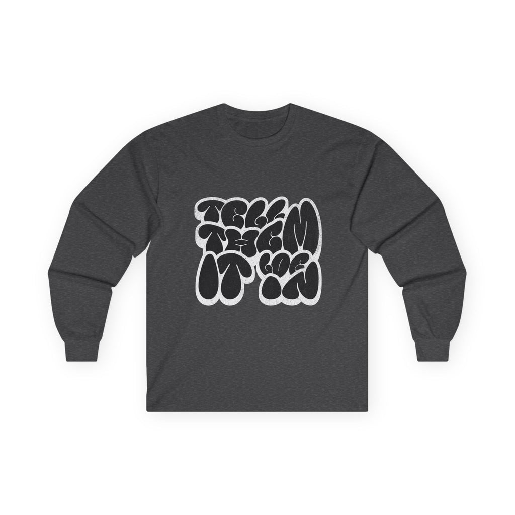 Long Sleeve "LOG IT IN" Tee — Retro Pebble Typography Graphic