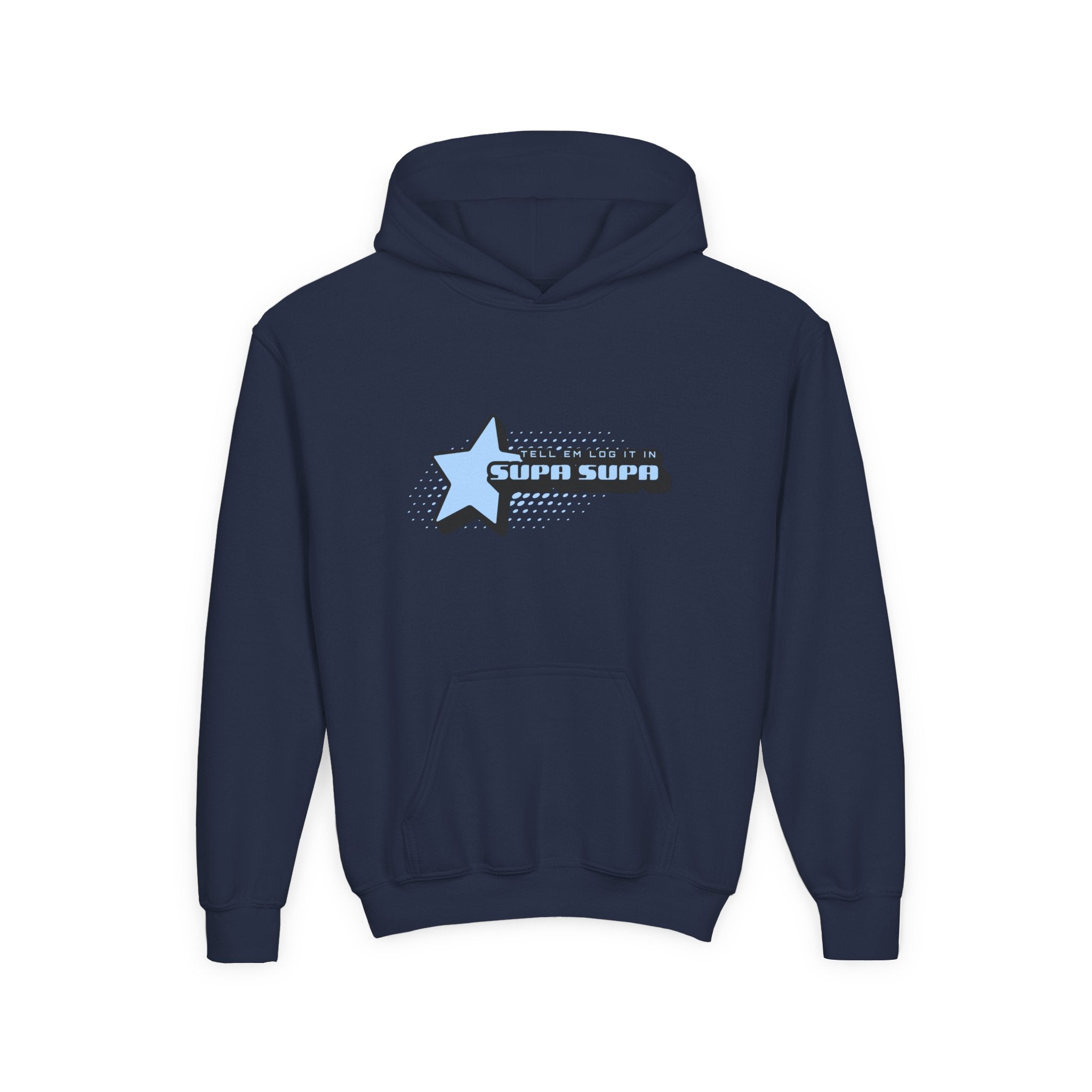 Youth Hoodie — Blue Star "SUPA SUPA" Graphic Pullover