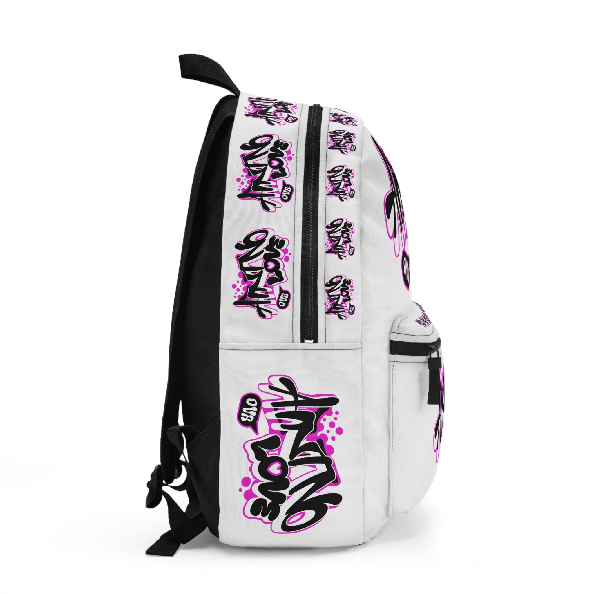 Graffiti 'NO LOVE' Backpack — White/Pink Streetwear School Bag