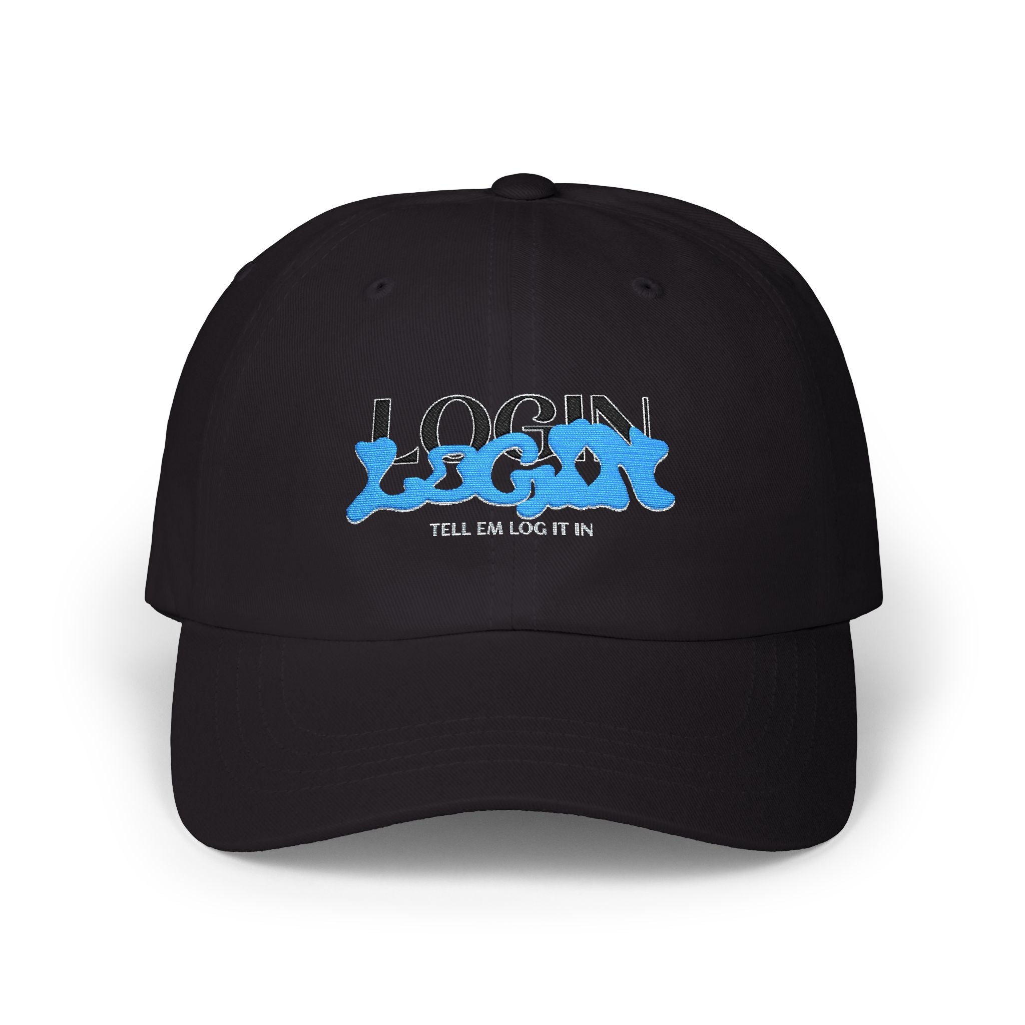 Classic Cap — "LOGIN" Blue Graffiti Embroidered Hat