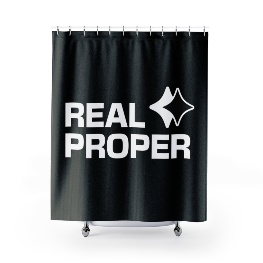 Real Proper Shower Curtain — Bold Black Graphic Bathroom Decor