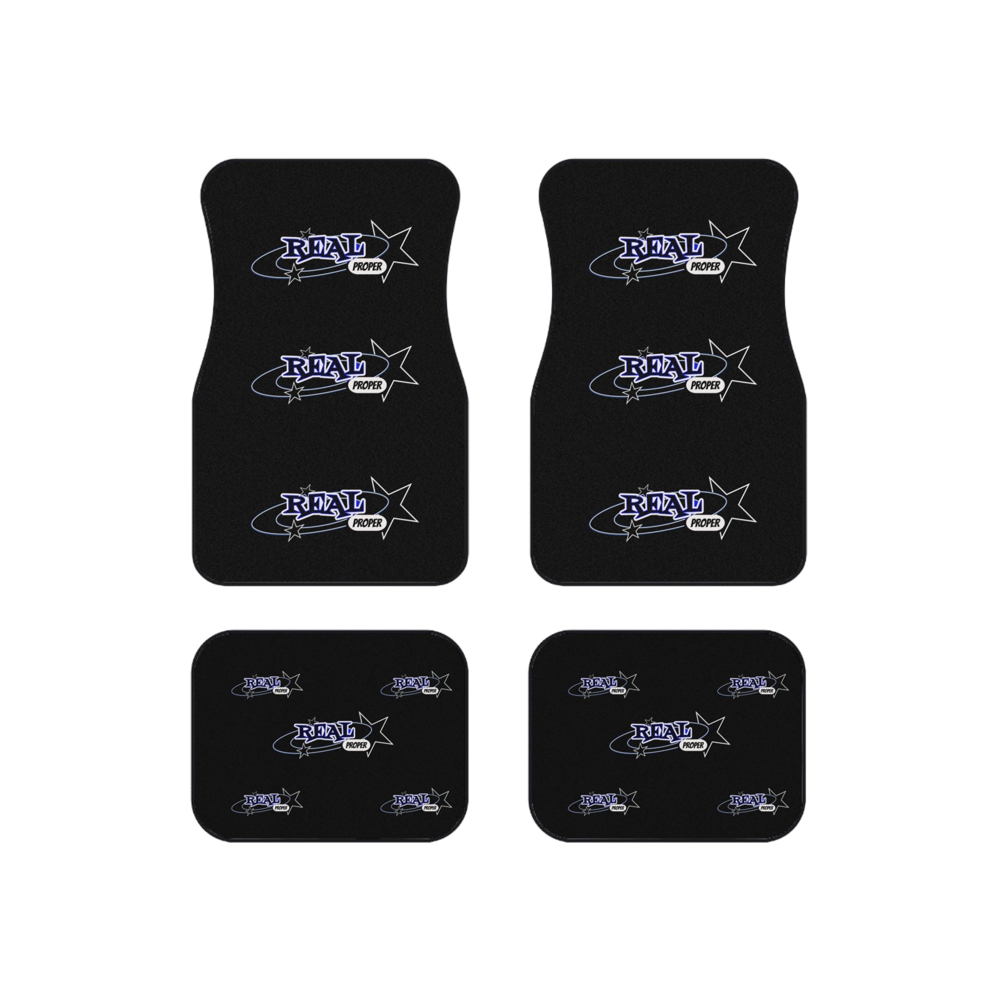 Car Mats Set — Black 'Real Proper' Logo Floor Liners (Set of 4)