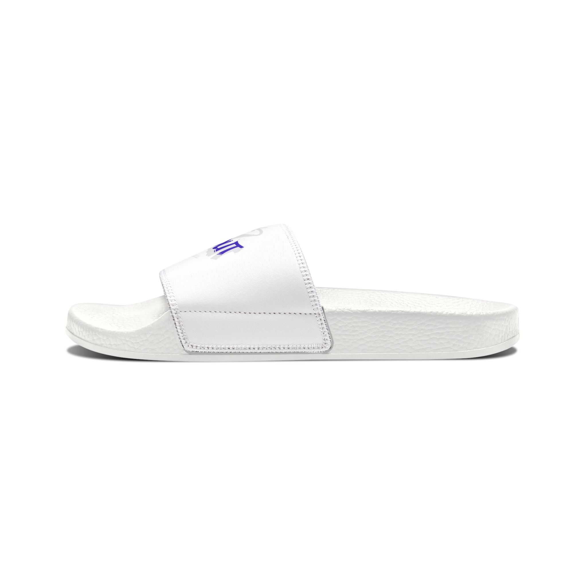 Men's Slide Sandals — White Removable-Strap Slides with 'Log it out' Graphic
