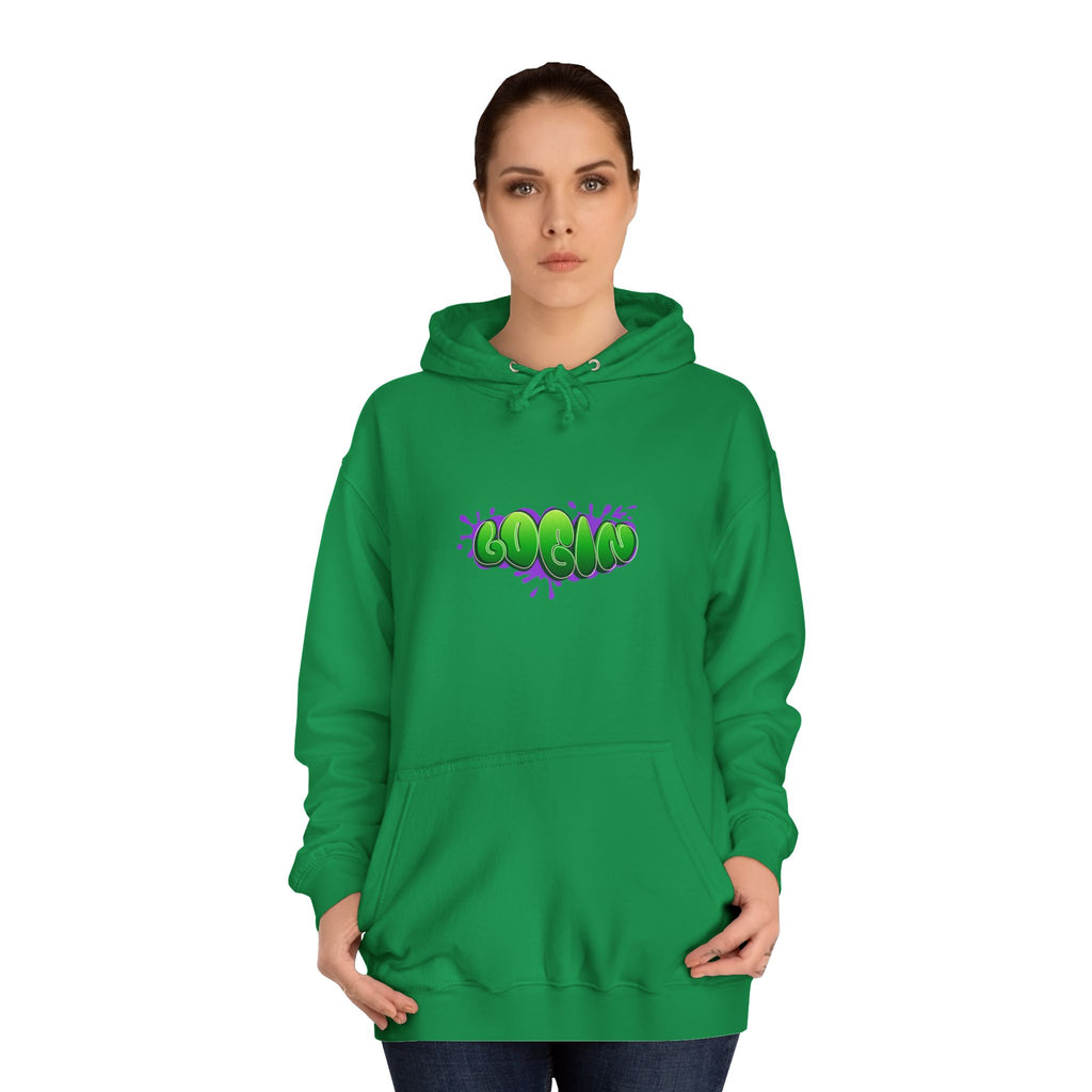 Hoodie with Green Graffiti "Login" Design - Streetwear Pullover