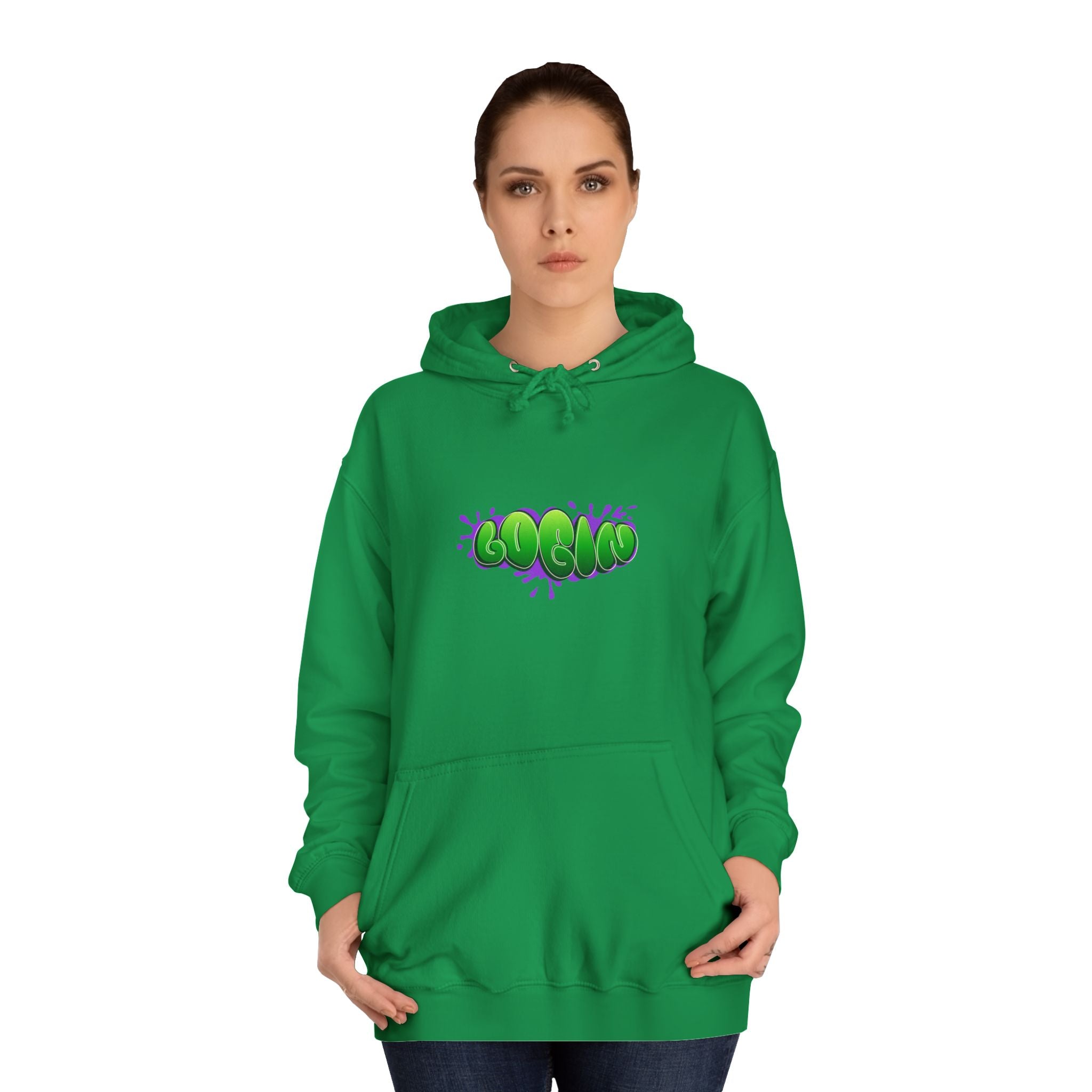 Hoodie with Green Graffiti "Login" Design - Streetwear Pullover