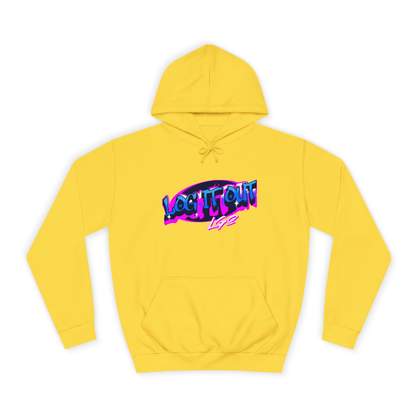 Vibrant Graffiti"Log it out"Hoodie, Unisex Fashion, Casual Wear, Student Apparel, Street Style, Gift for Graduates