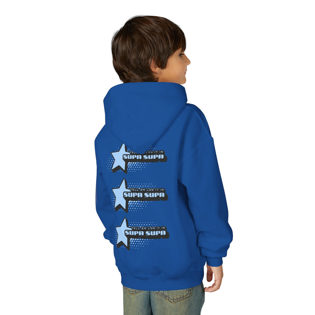 Youth Hoodie — Blue Star "SUPA SUPA" Graphic Pullover