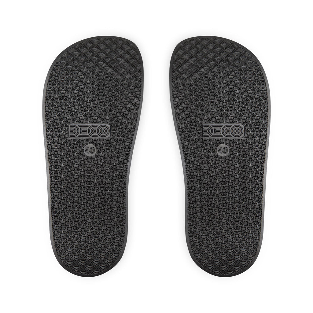 Women’s Black Strap Slides with 'Strategic' Graphic – Removable Strap Sandals
