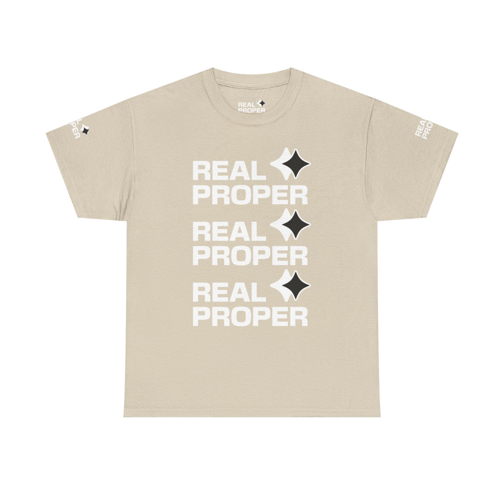 "Real Proper" Repeat Logo T‑Shirt