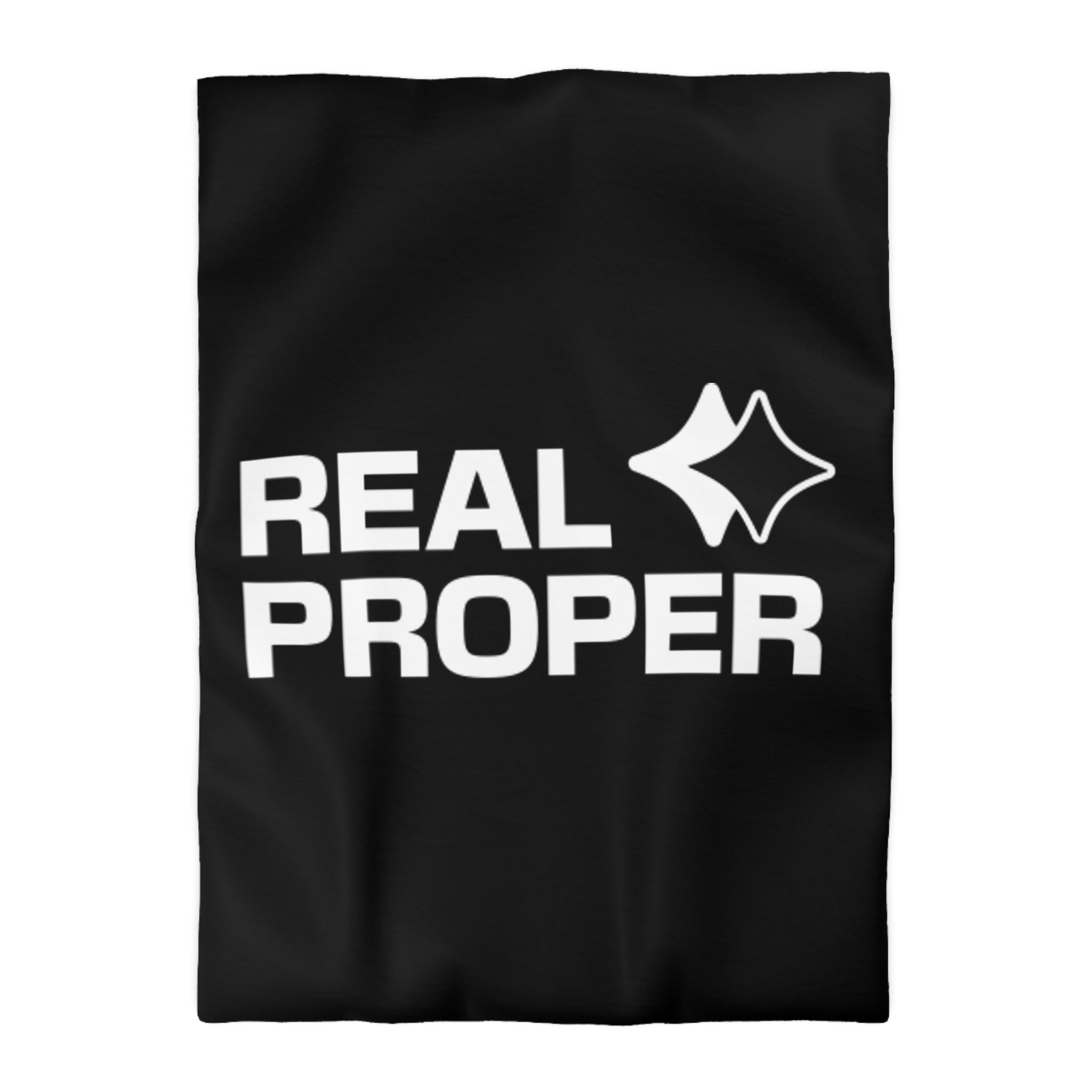 Duvet Cover — "REAL PROPER" Bold Text Black Microfiber Duvet