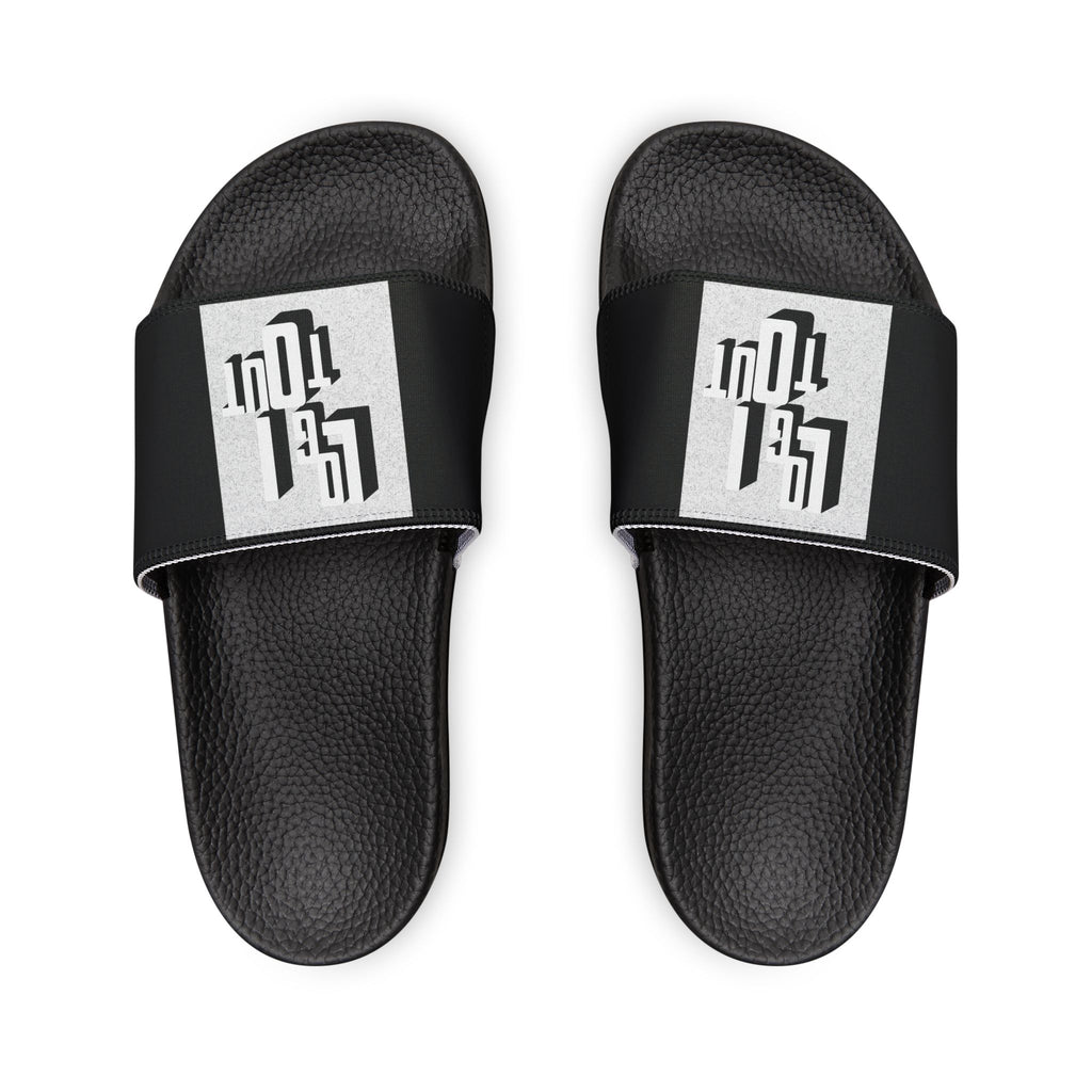 Men's Removable-Strap Slides — Black Graphic Log it out Sandals