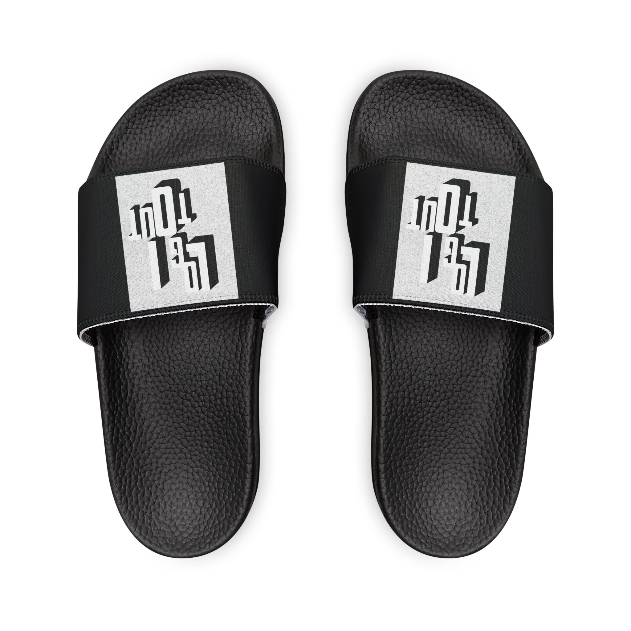 Men's Removable-Strap Slides — Black Graphic Log it out Sandals
