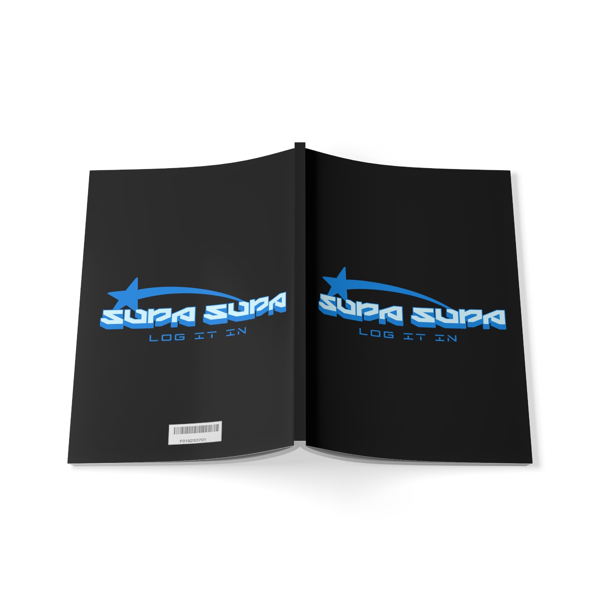Log It In A5 Softcover Notebook — Retro Blue 'Supa Supa' Graphic Journal