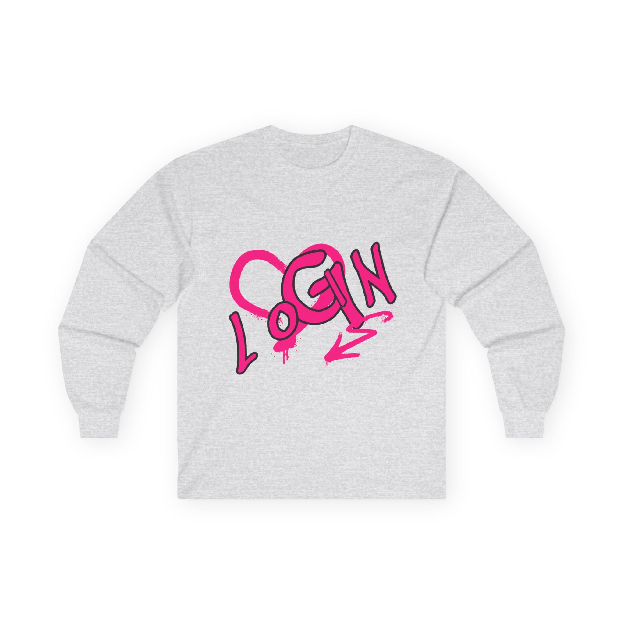 Long Sleeve Tee — Pink Graffiti "LOGIN" Heart Design