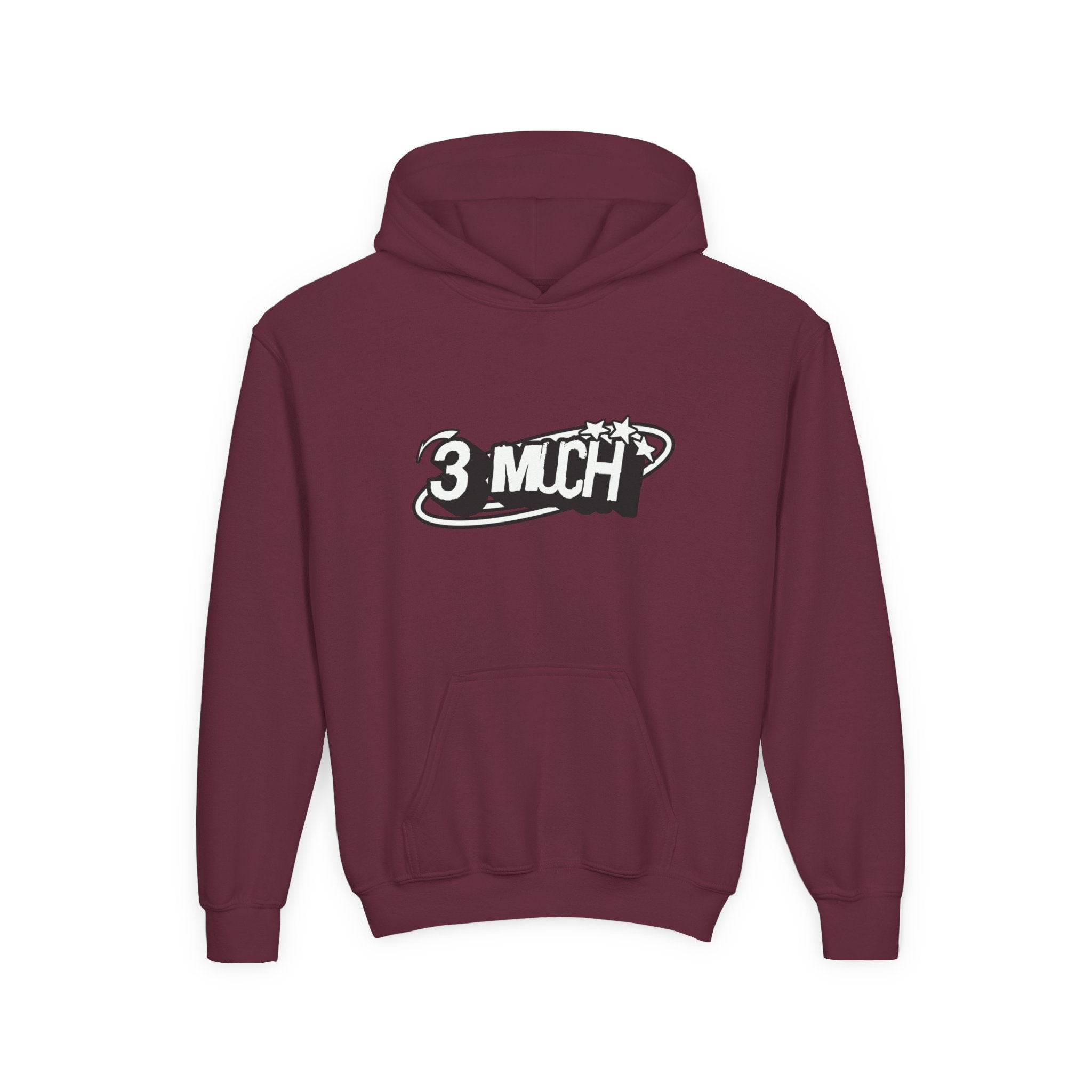 Youth Hoodie — Retro '3 MUCH'Style Graphic Pullover