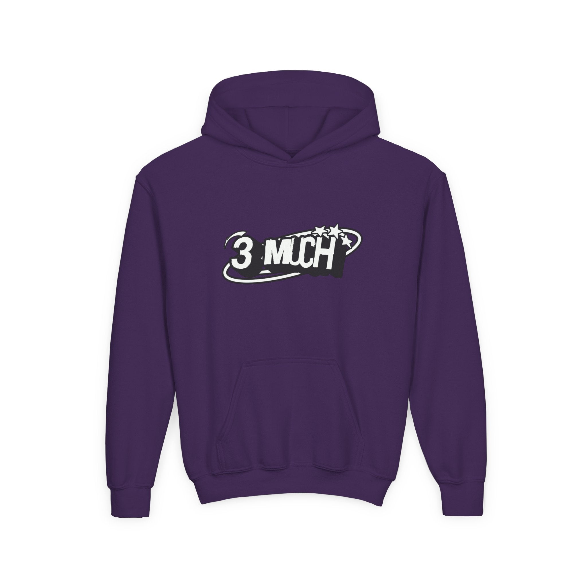 Youth Hoodie — Retro '3 MUCH'Style Graphic Pullover