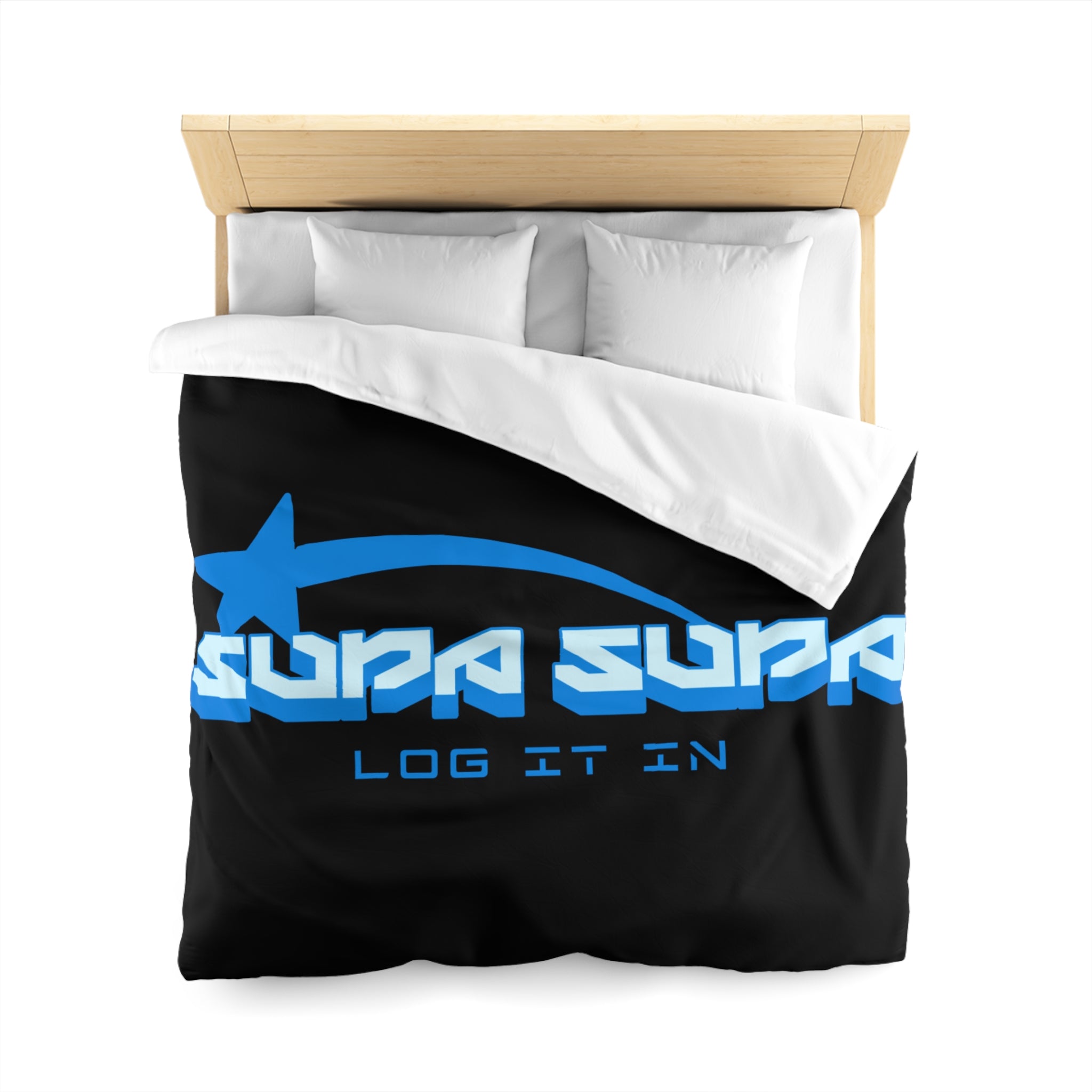 Duvet Cover — Black 'Supa Supa Log It In' Graphic Microfiber Bedding