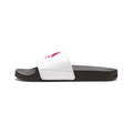 Women's Slide Sandals — White Removable-Strap Slides with Pink Graffiti "LOGIN" Design