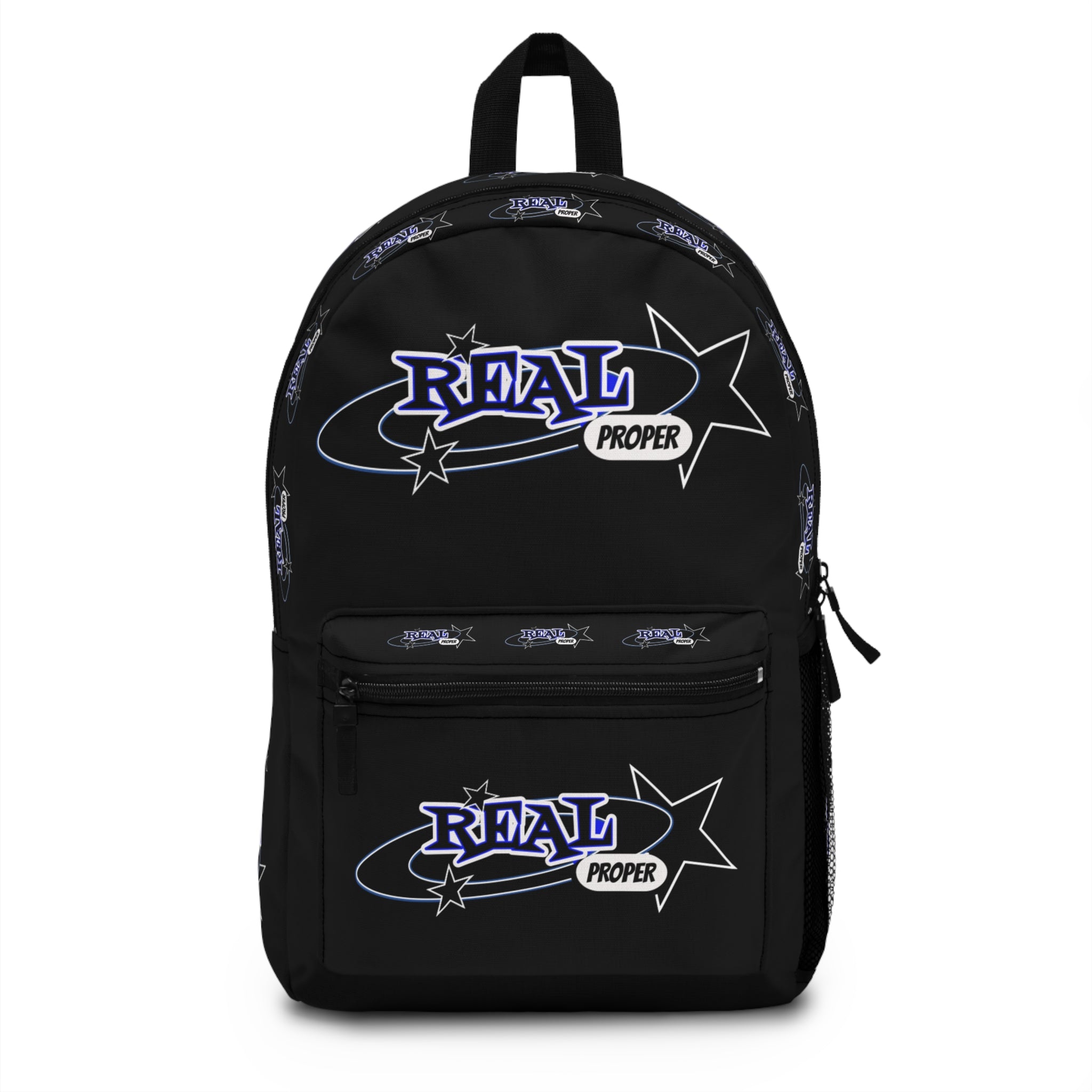 "Real Proper" Backpack — Black Graphic School & Travel Bag