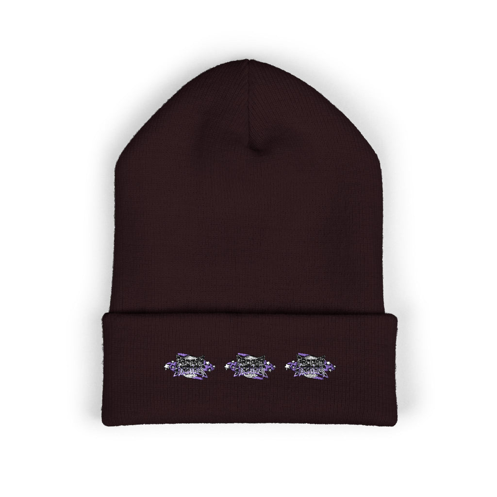 Embroidered "Strategic" Floral Cuffed Beanie
