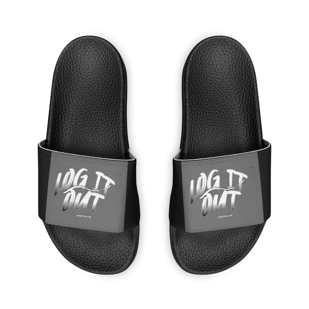 Men's Slide Sandals — 'Log it out' Graphic Removable-Strap Pool Slides