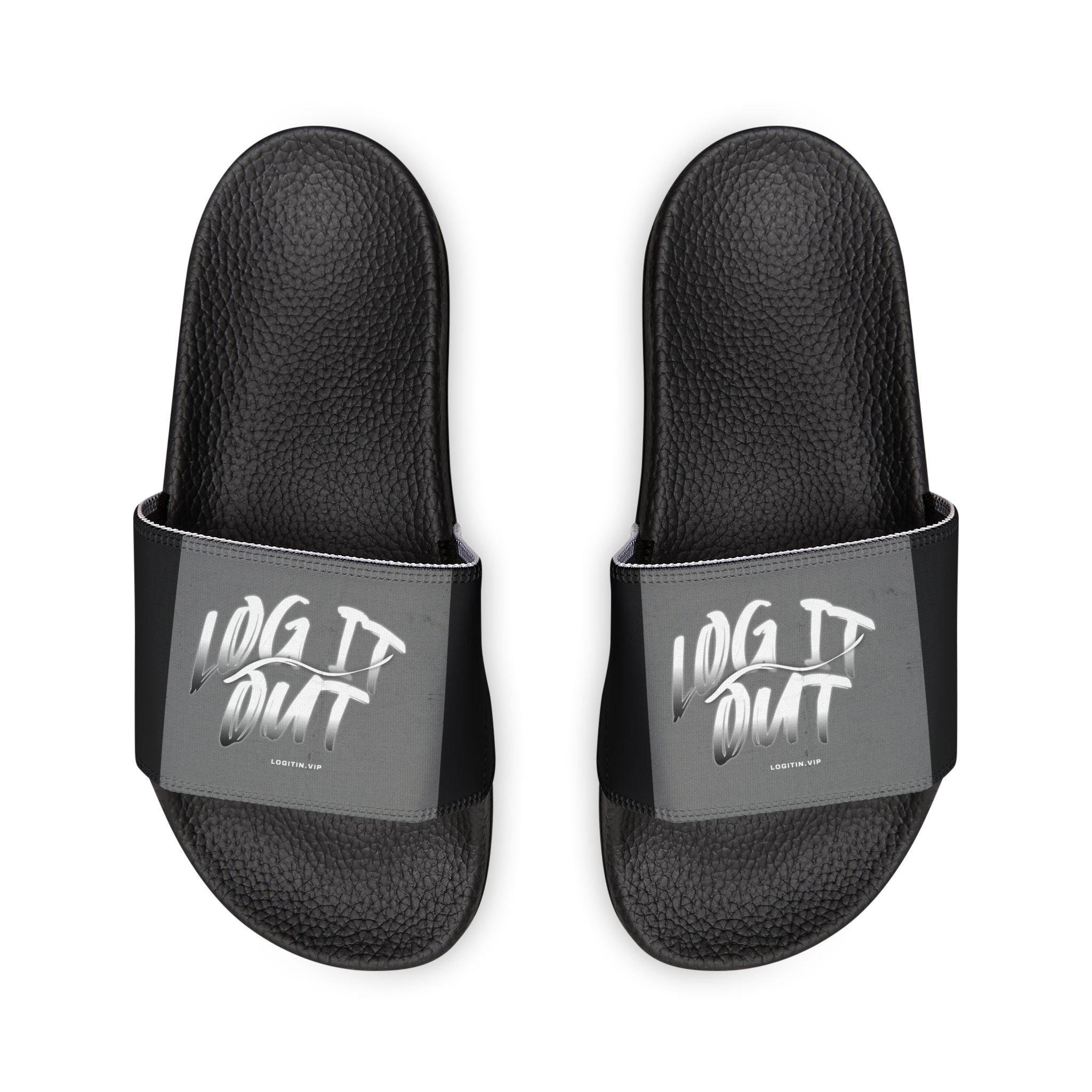 Men's Slide Sandals — 'Log it out' Graphic Removable-Strap Pool Slides