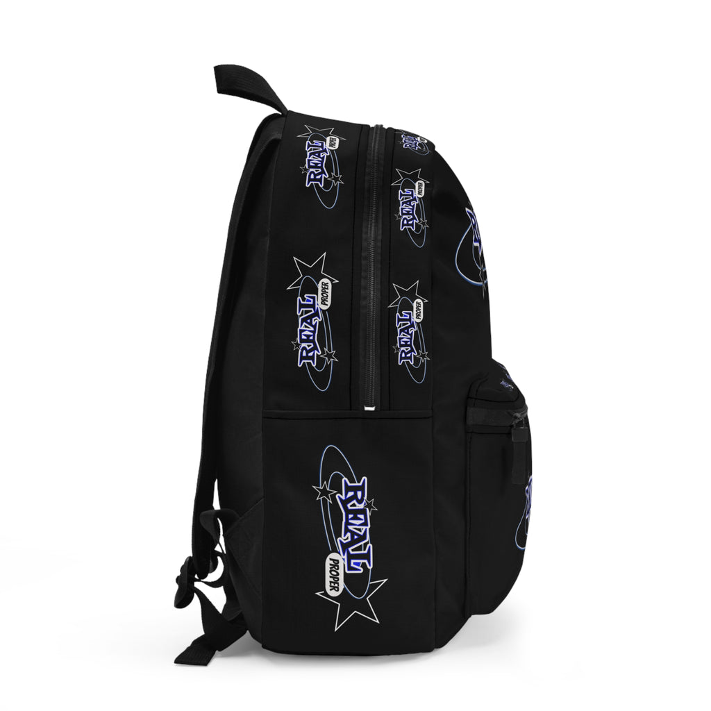 "Real Proper" Backpack — Black Graphic School & Travel Bag