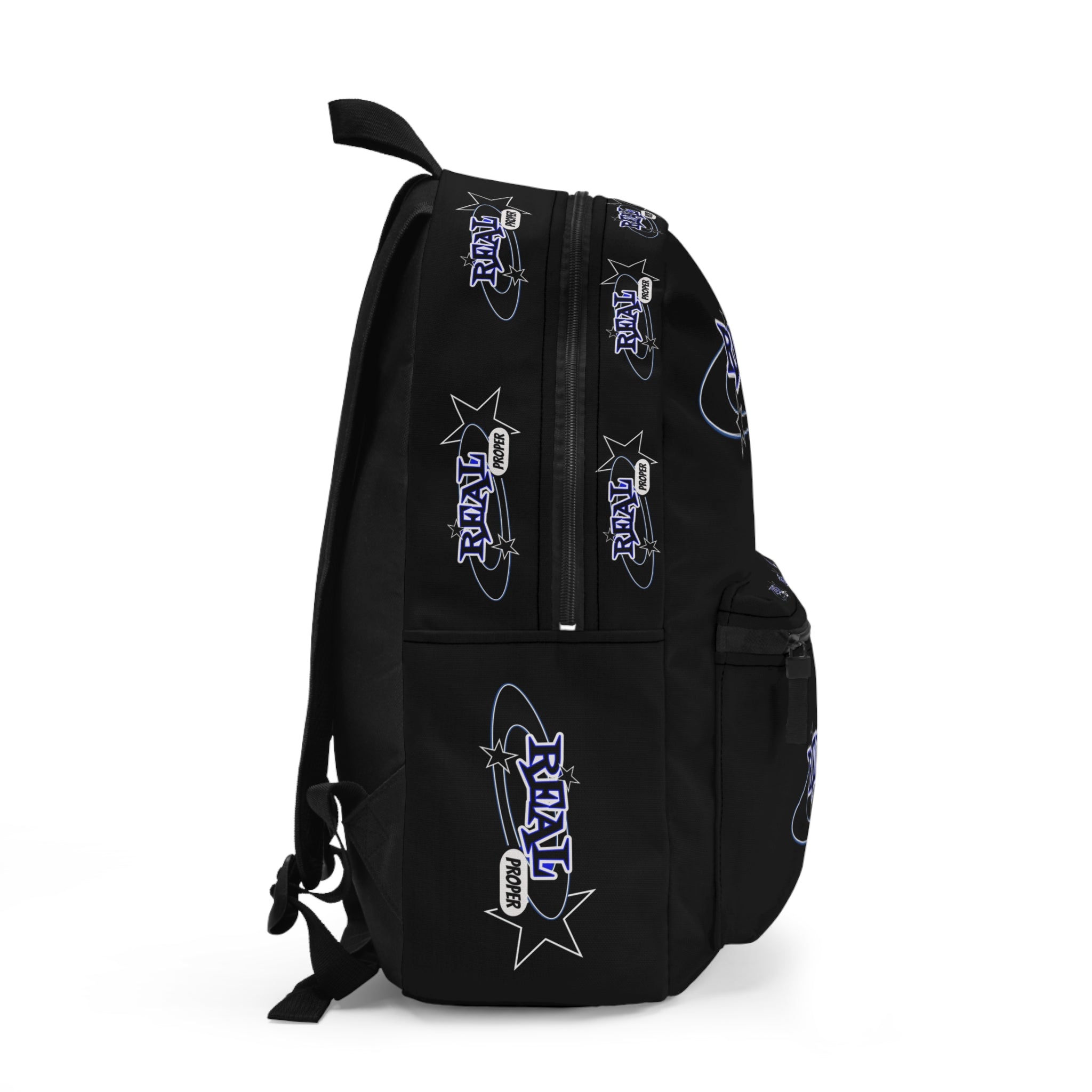 "Real Proper" Backpack — Black Graphic School & Travel Bag