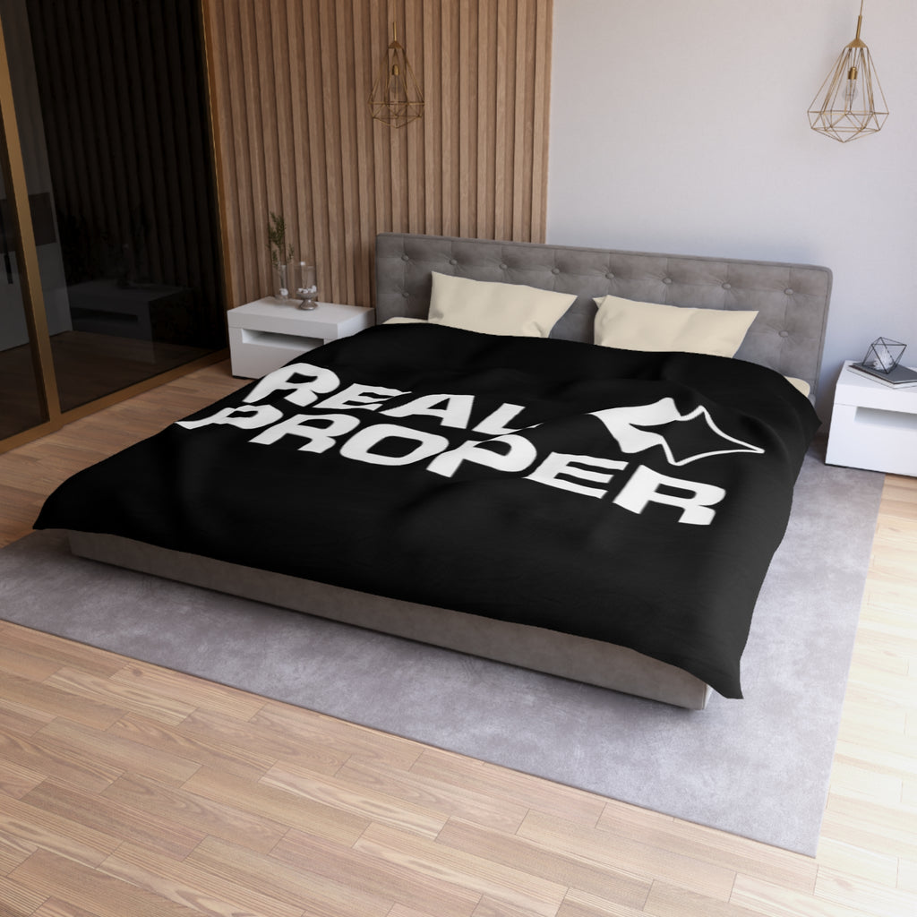 Duvet Cover — "REAL PROPER" Bold Text Black Microfiber Duvet