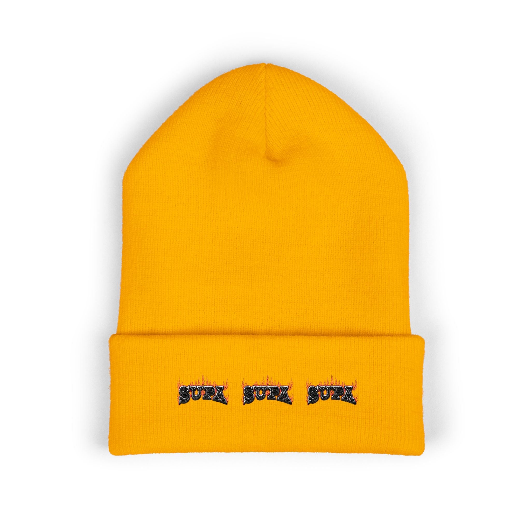 Embroidered Floral 'SUPA' Cuffed Beanie — Cozy Streetwear Knit Hat