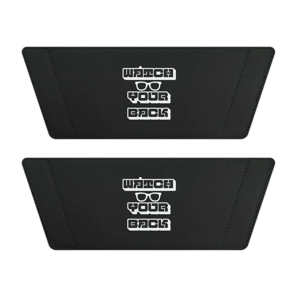 Mens Slide Sandals — Black Strap Slides with Retro "Watch your back" Logo