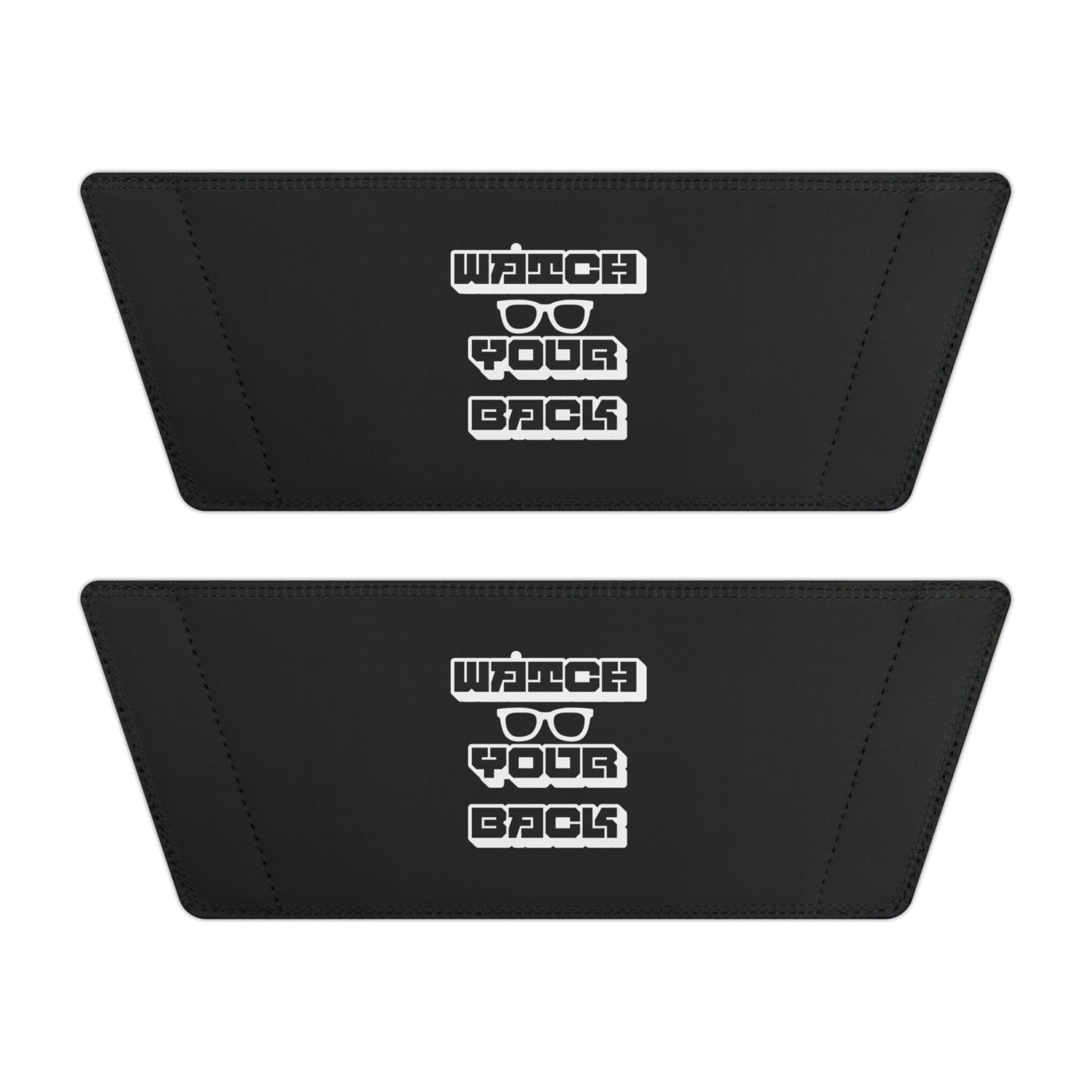 Mens Slide Sandals — Black Strap Slides with Retro "Watch your back" Logo