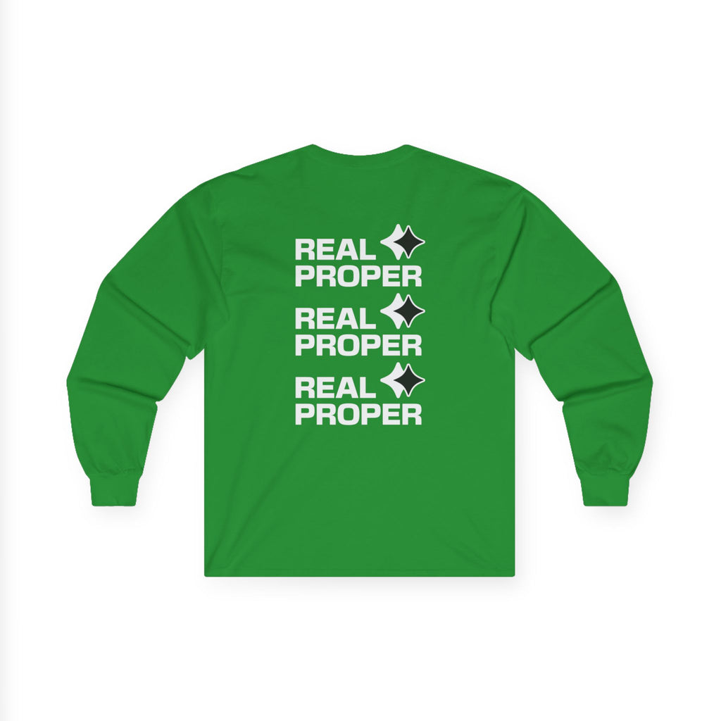 Long Sleeve Tee — "Real Proper" Minimal Graphic Cotton Shirt