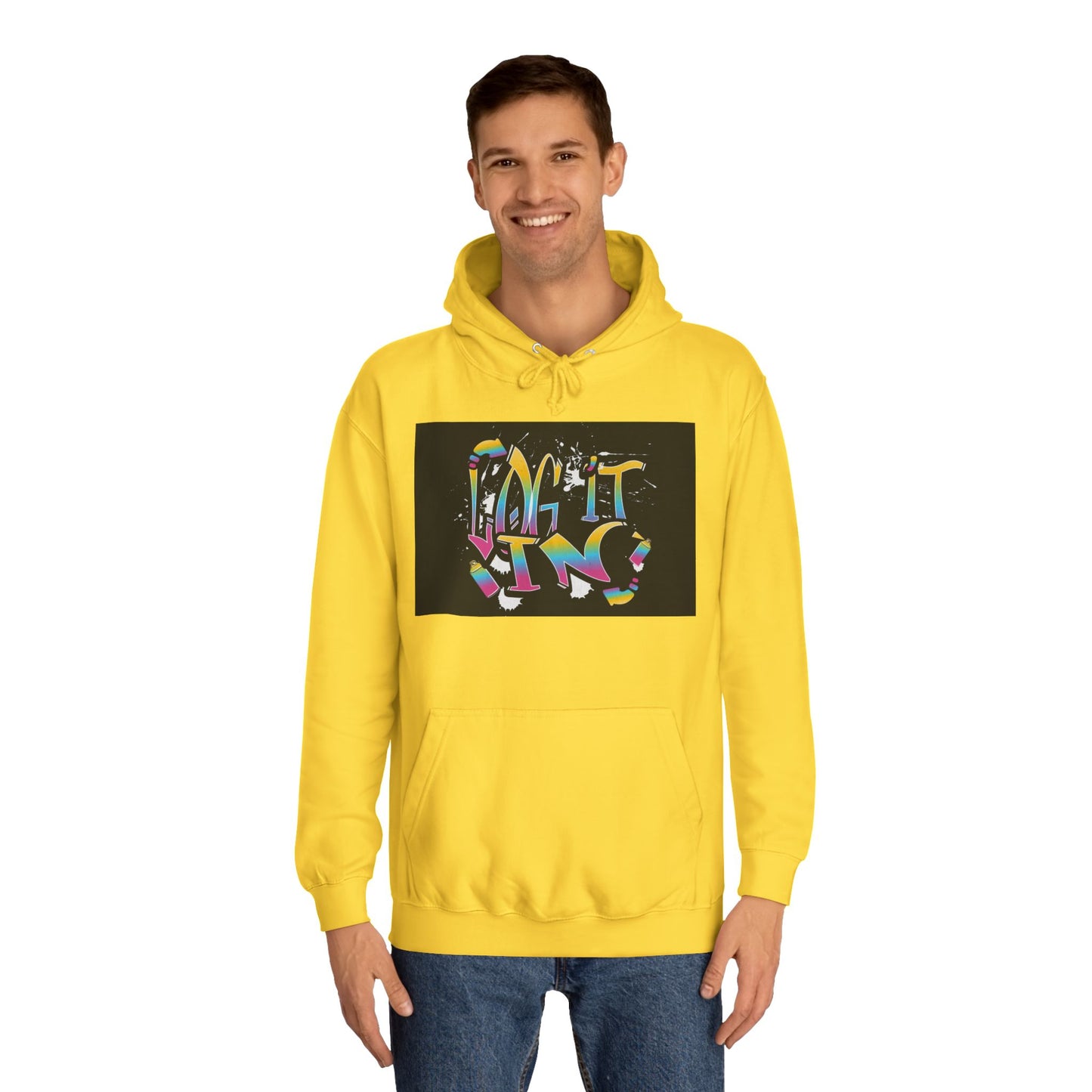 Colorful Unisex "log it in" Hoodie - Vibrant and Fun Sweatshirt for Anybody, Gift for Graduation, CozyWear, Artsy Hoodie