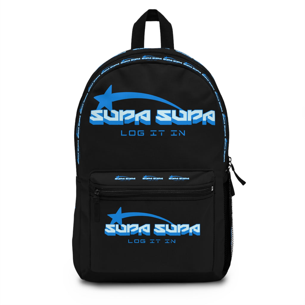 White & Blue 'Supa Supa - Log It In' Backpack — Retro Gamer/Streetwear Bag