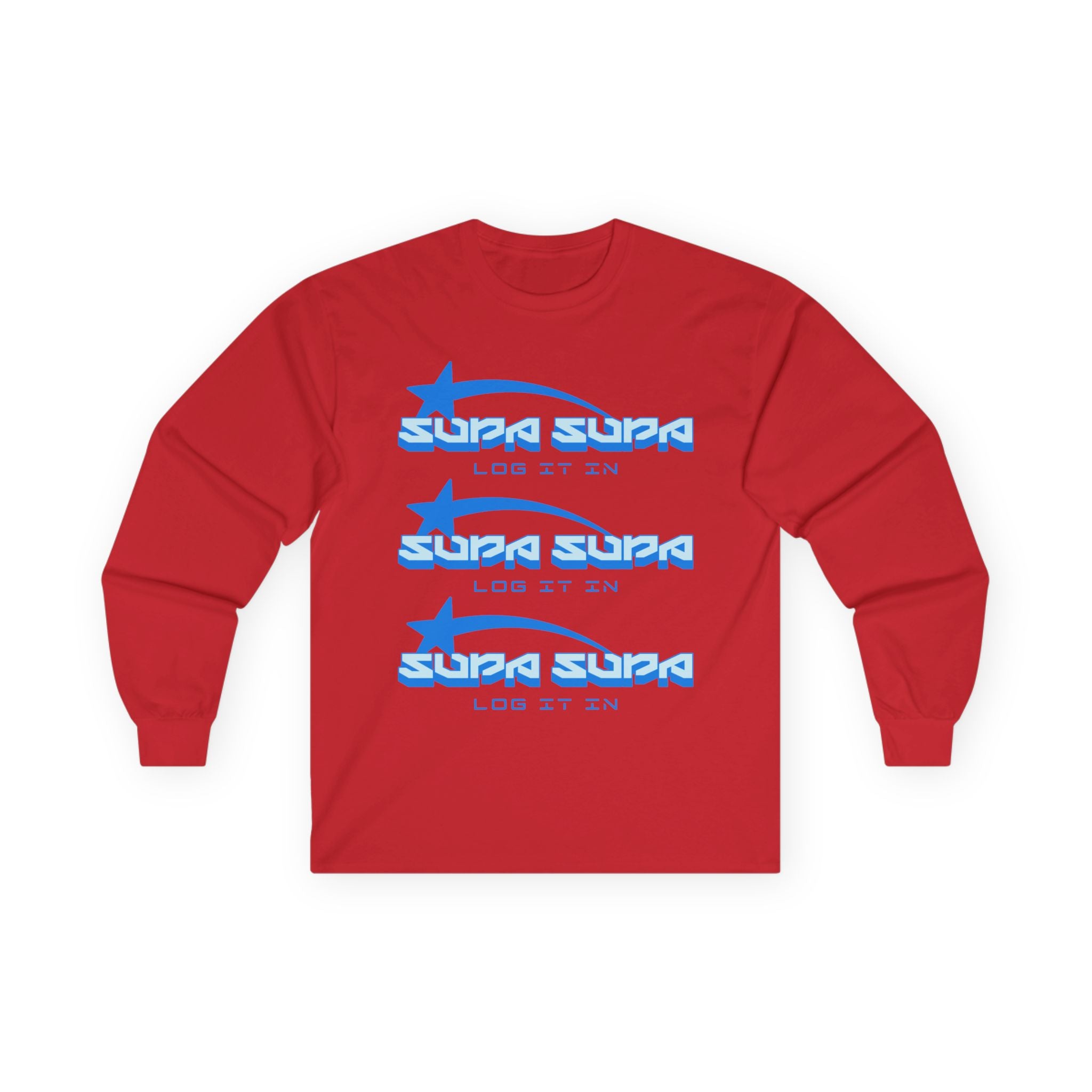 Retro Blue 'SUPA SUPA - LOG IT IN' Long Sleeve Tee