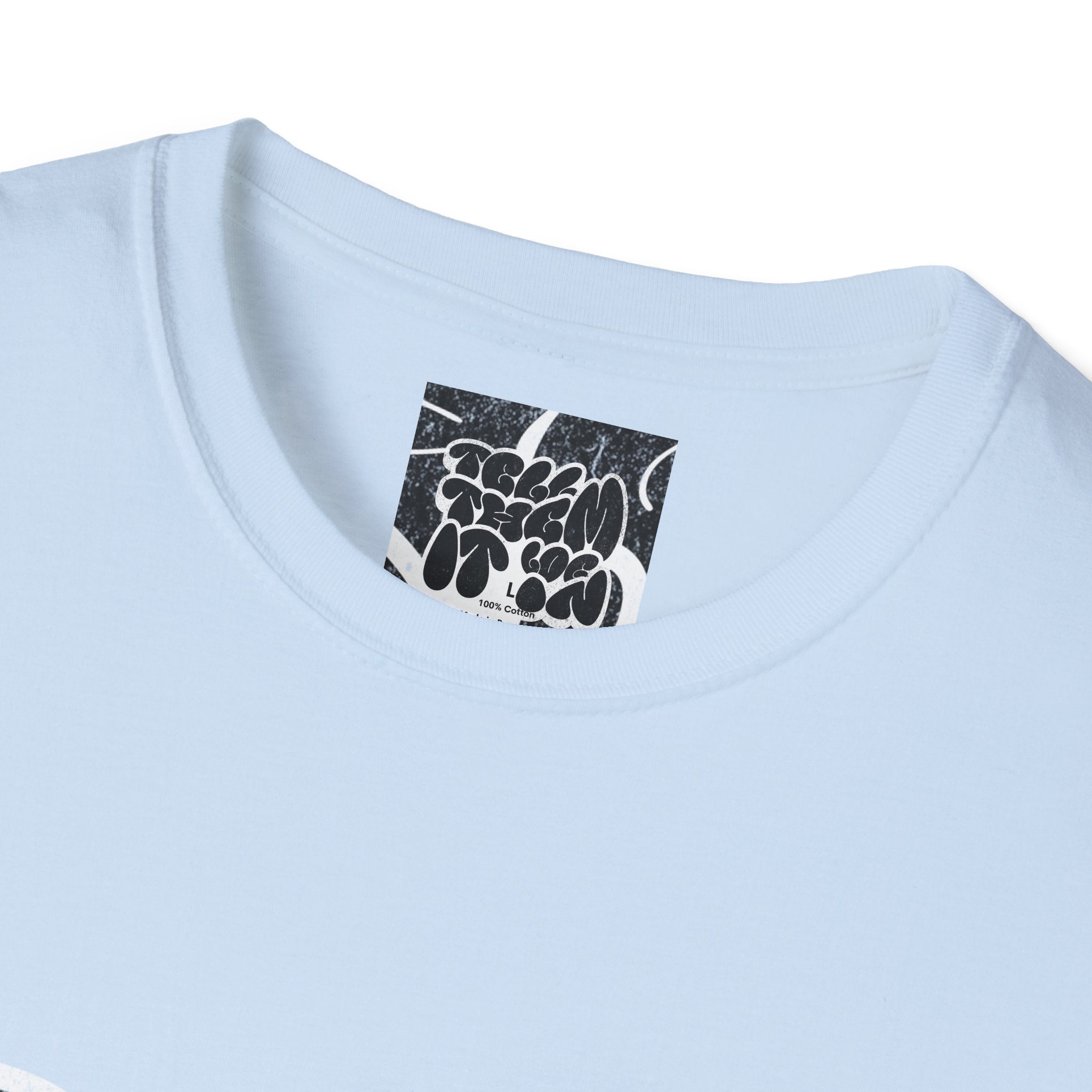 Abstract Bubble Letter Graphic "LOG IT IN" T-Shirt — Vintage Black Text Design