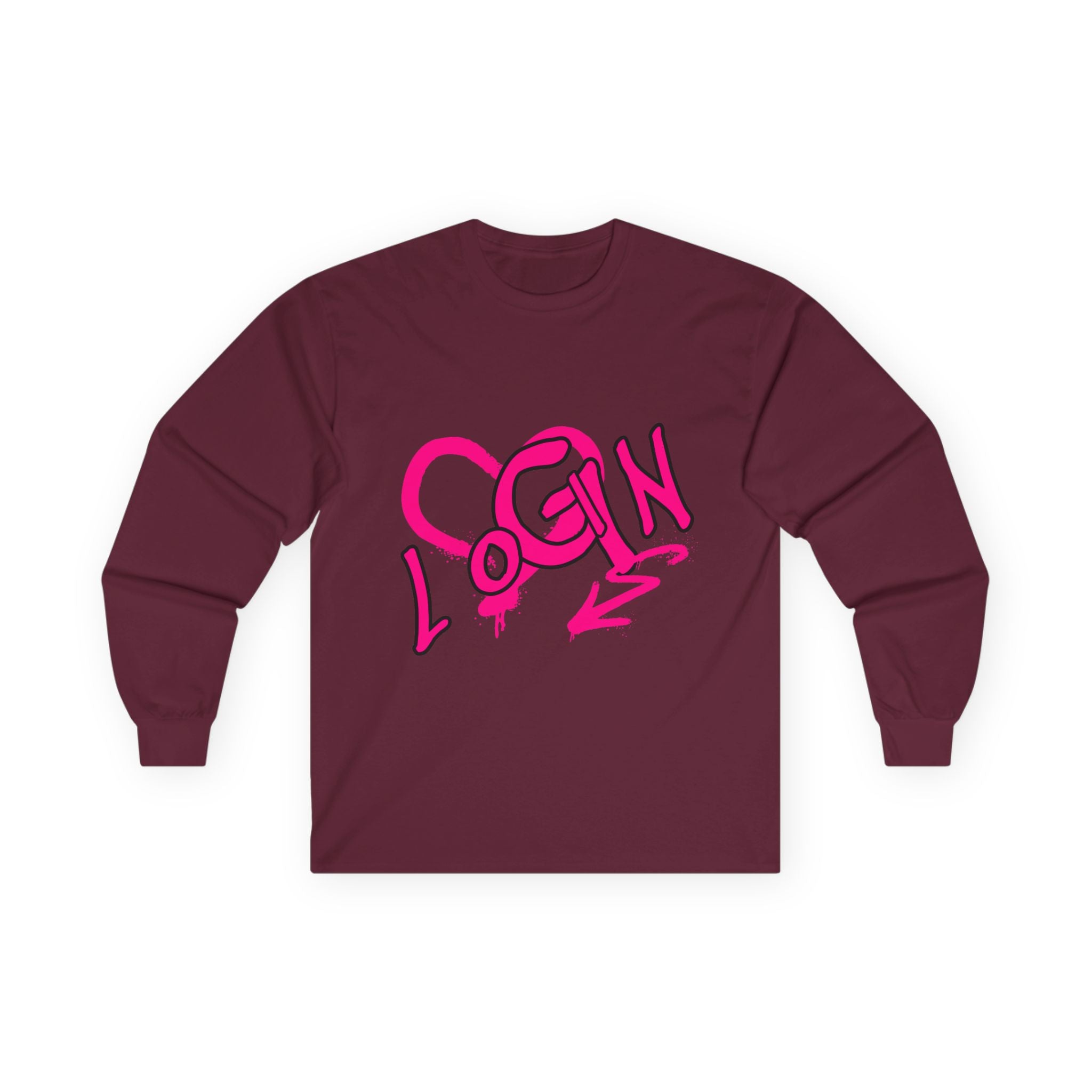 Long Sleeve Tee — Pink Graffiti "LOGIN" Heart Design