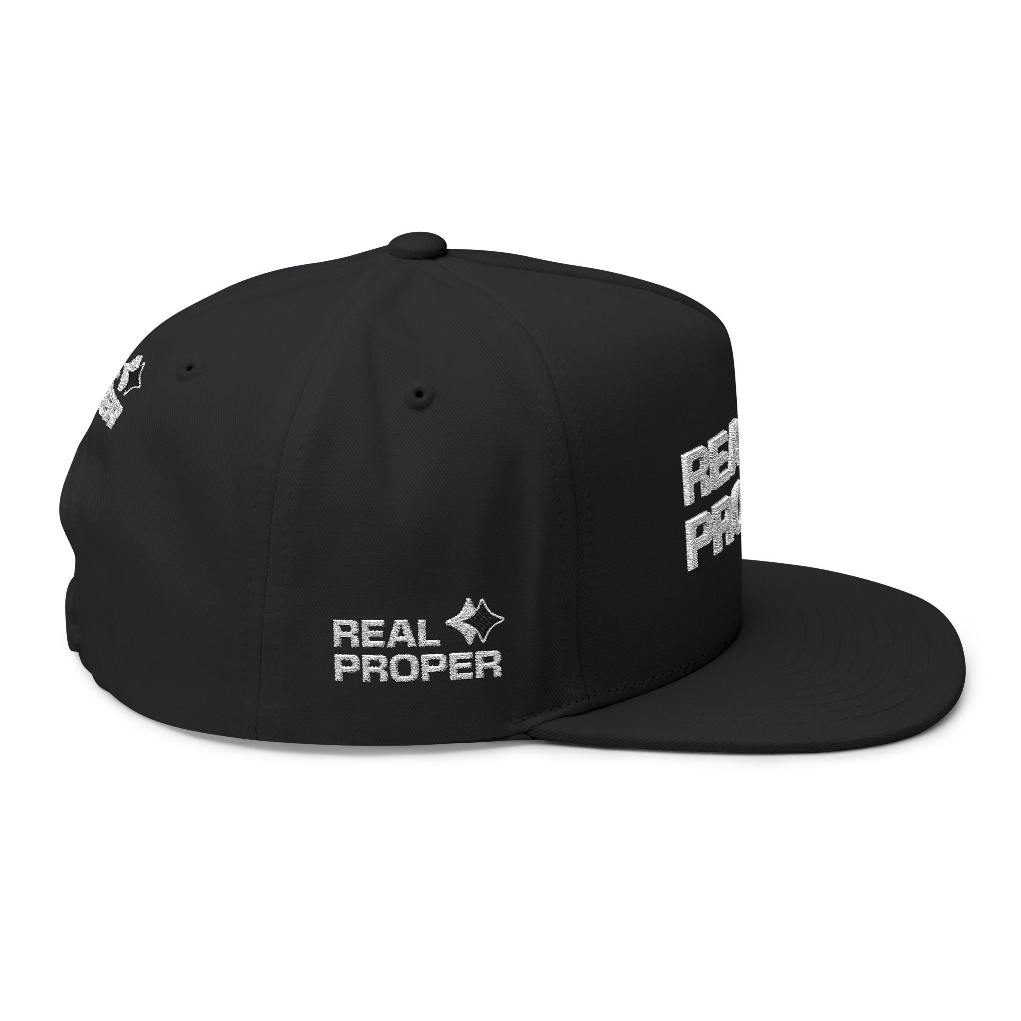 Real Proper Embroidered Flat Bill Cap – White Snapback Hat