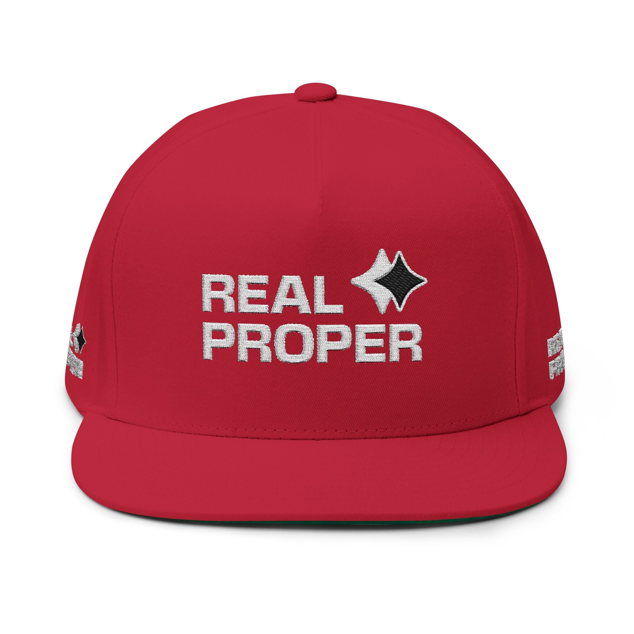 Real Proper Embroidered Flat Bill Cap – White Snapback Hat