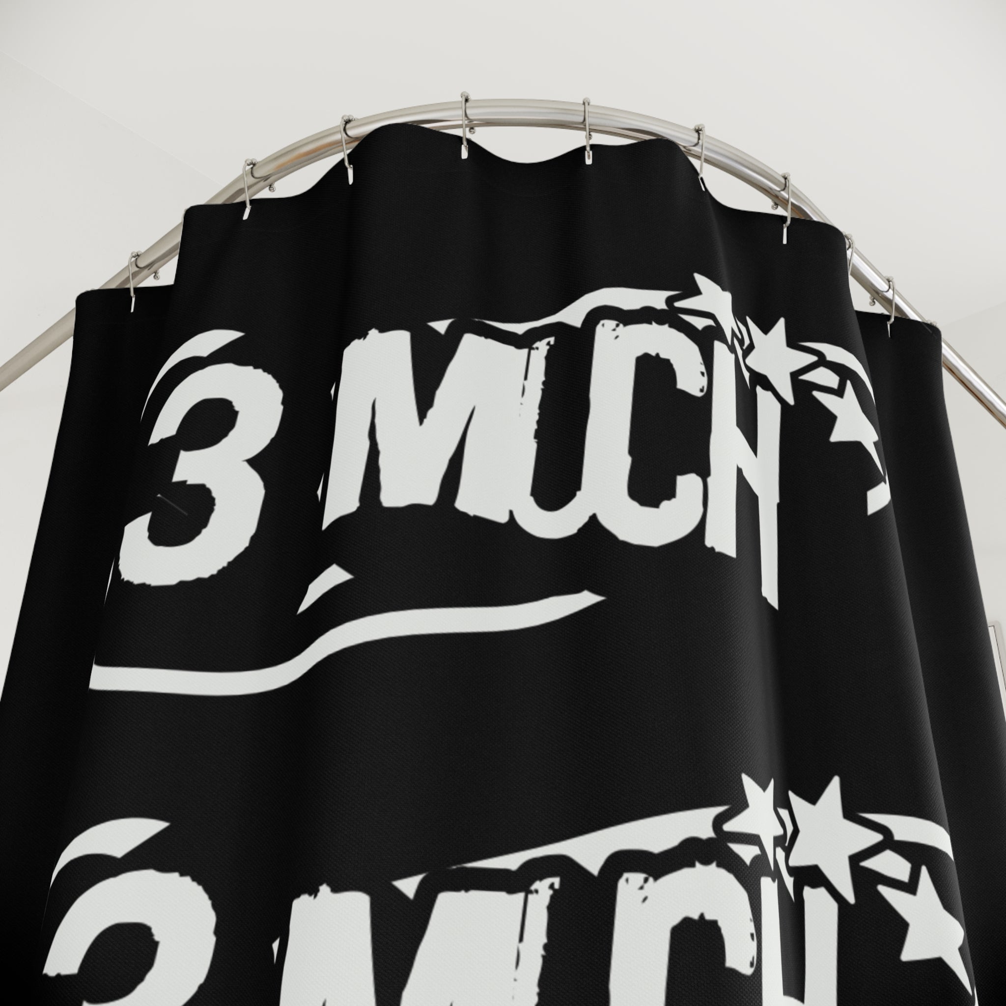 3 Much Black Graphic Shower Curtain — Bold Monochrome Bathroom Decor
