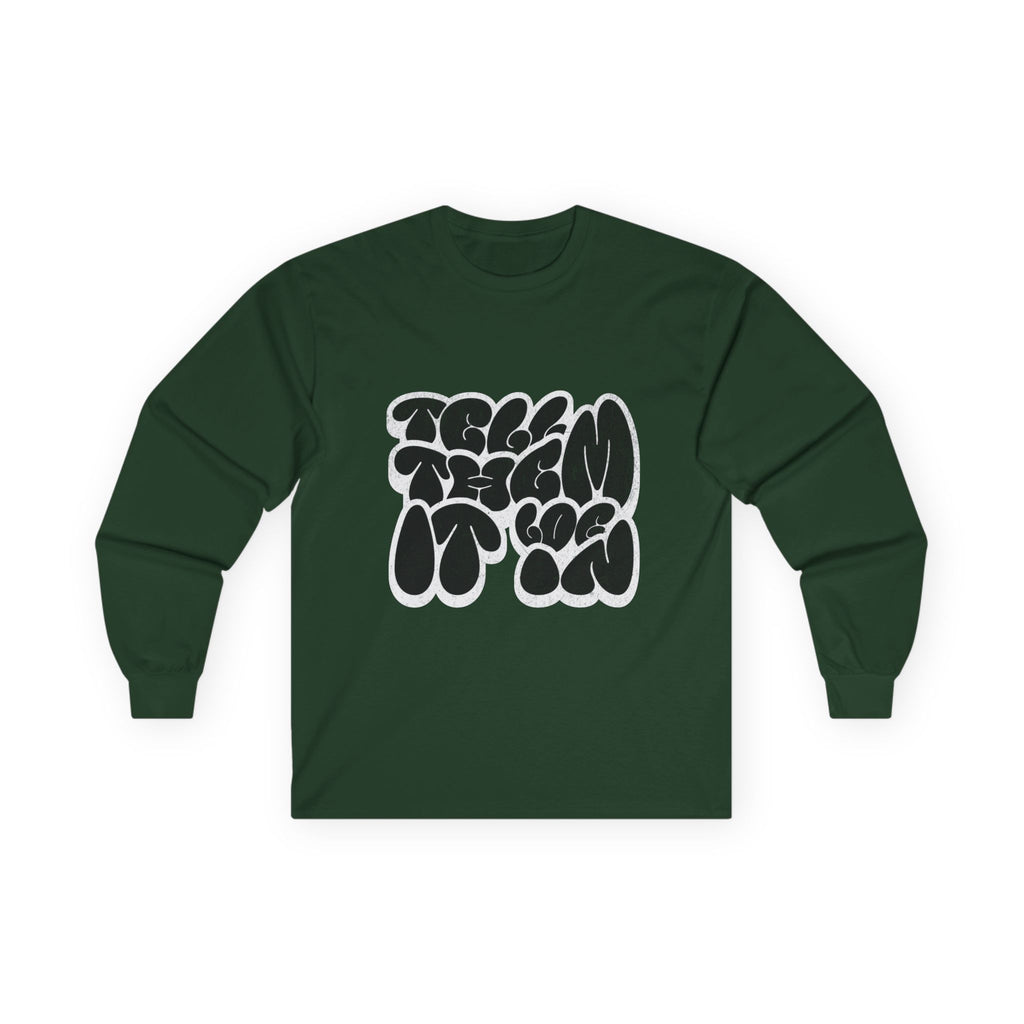 Long Sleeve "LOG IT IN" Tee — Retro Pebble Typography Graphic