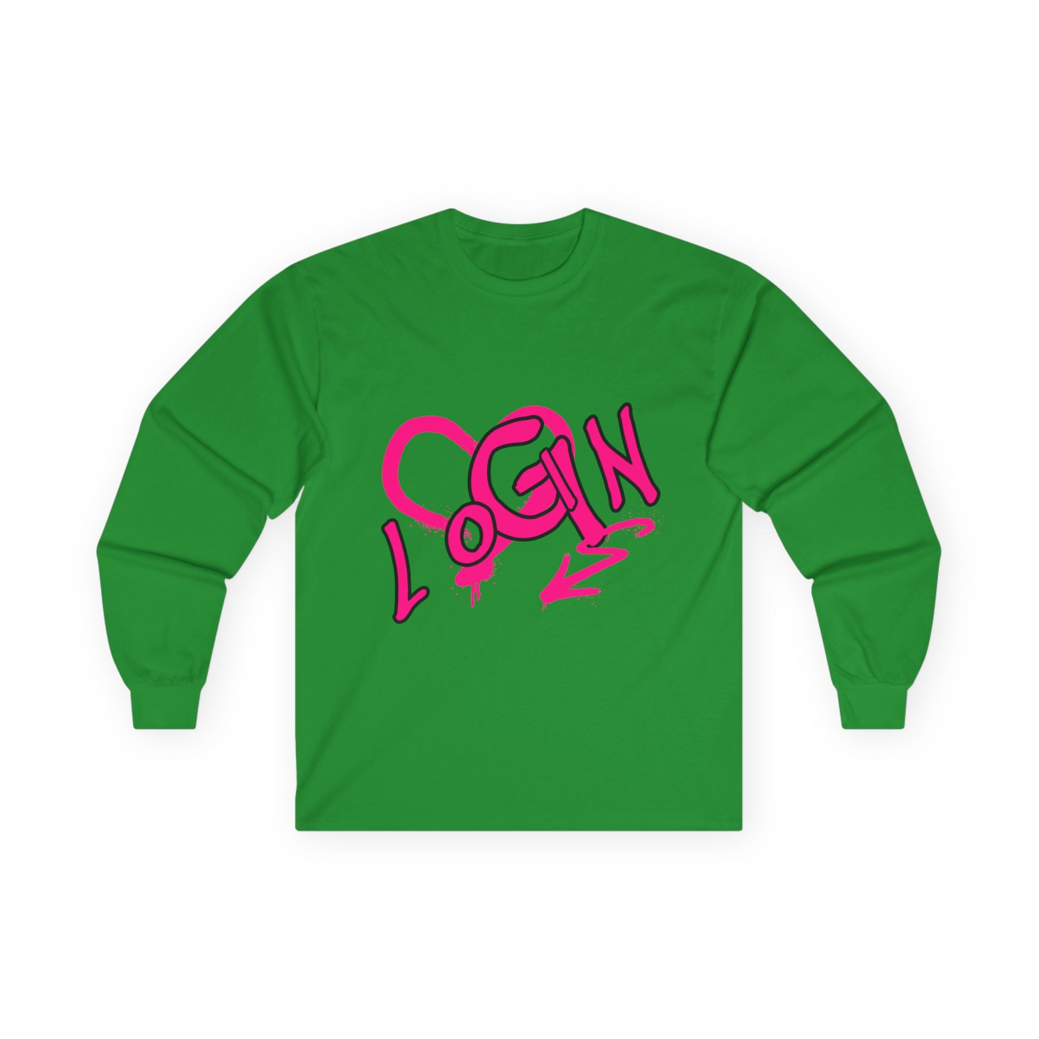 Long Sleeve Tee — Pink Graffiti "LOGIN" Heart Design