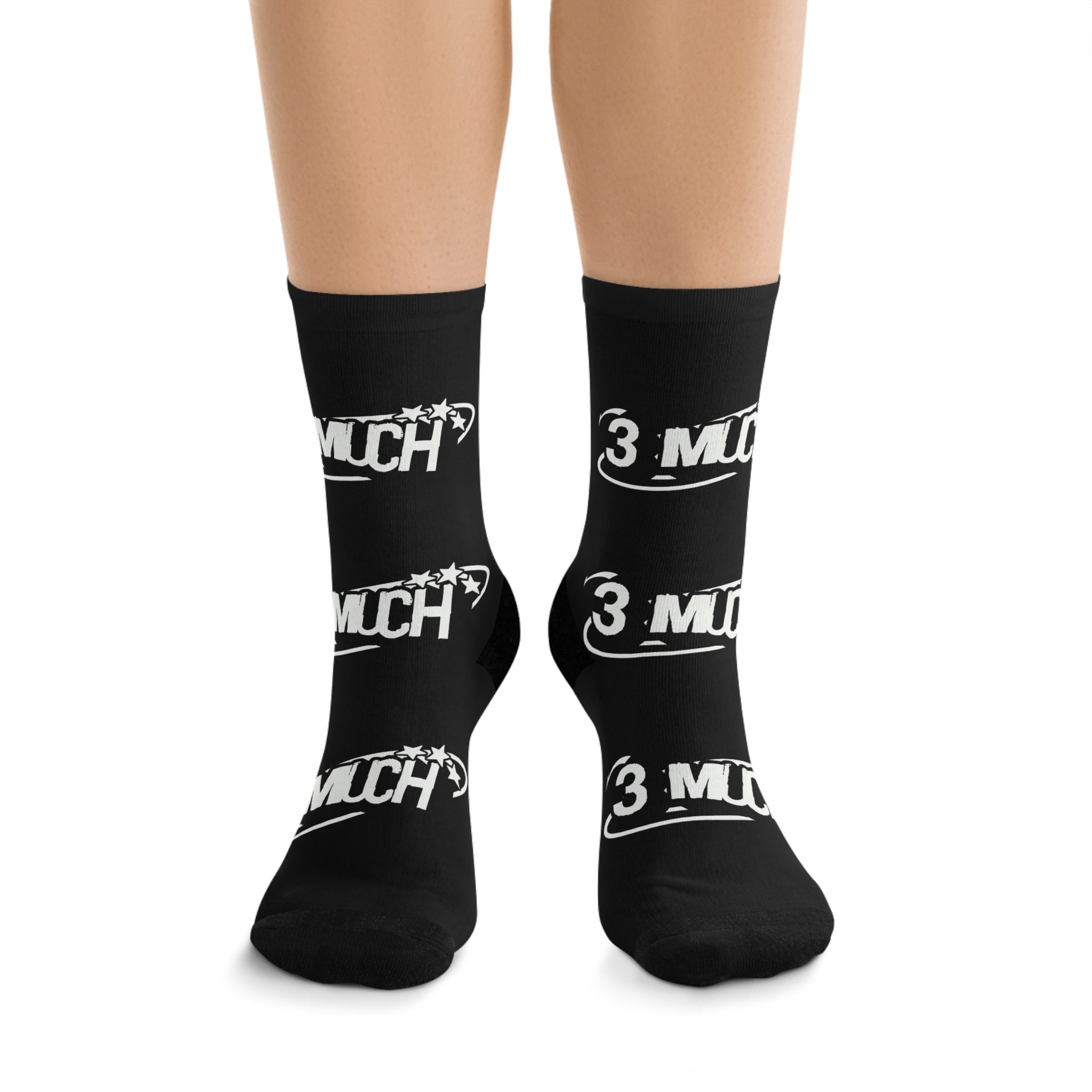 Black Logo Crew Socks — Poly '3 Much' Patterned Socks