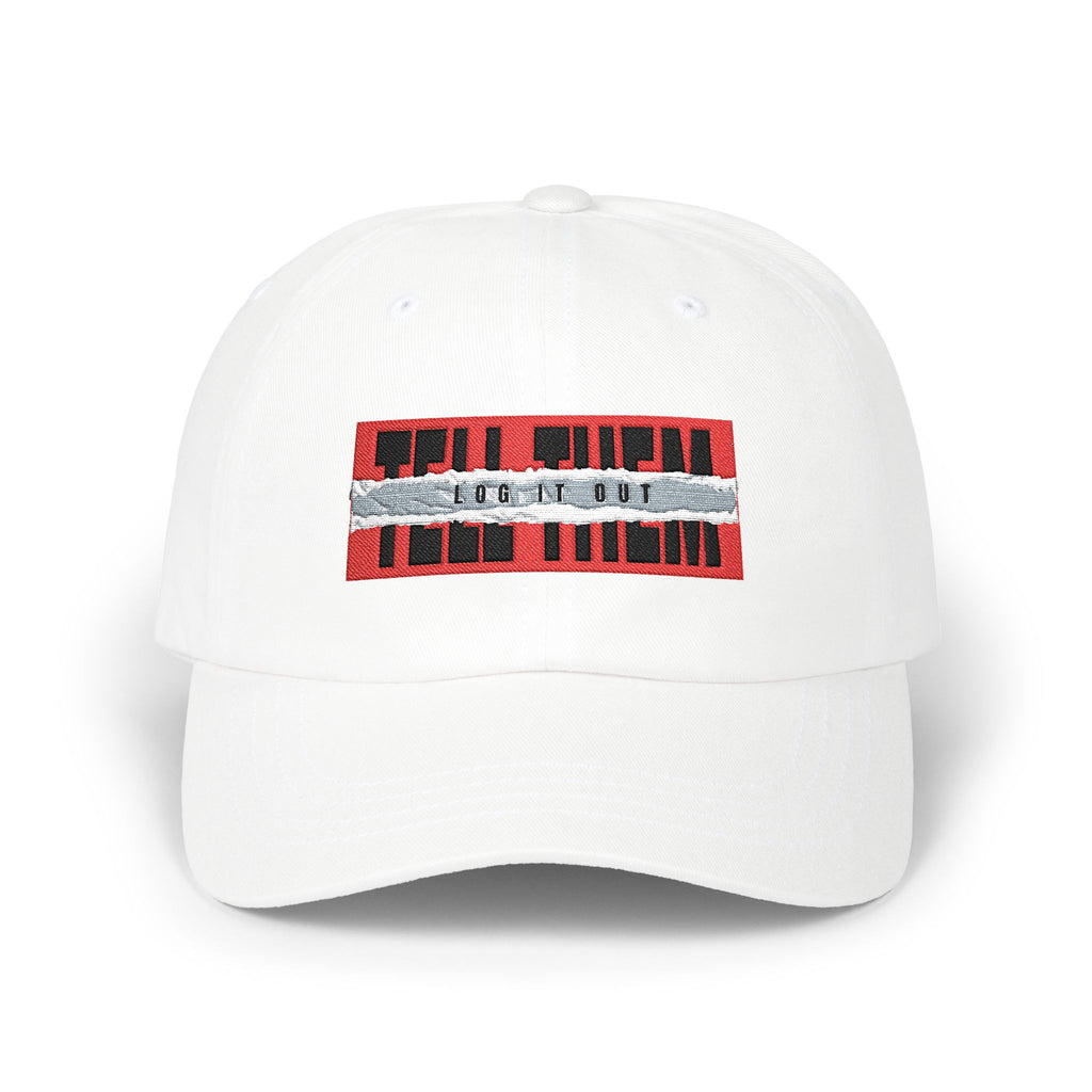 "LOG IT OUT" Hat with Red & Silver Sequined Stripe Embroidery