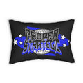 Lumbar Pillow — 'Proper Strategic' Retro Globe Graphic, Blue Stars Accent