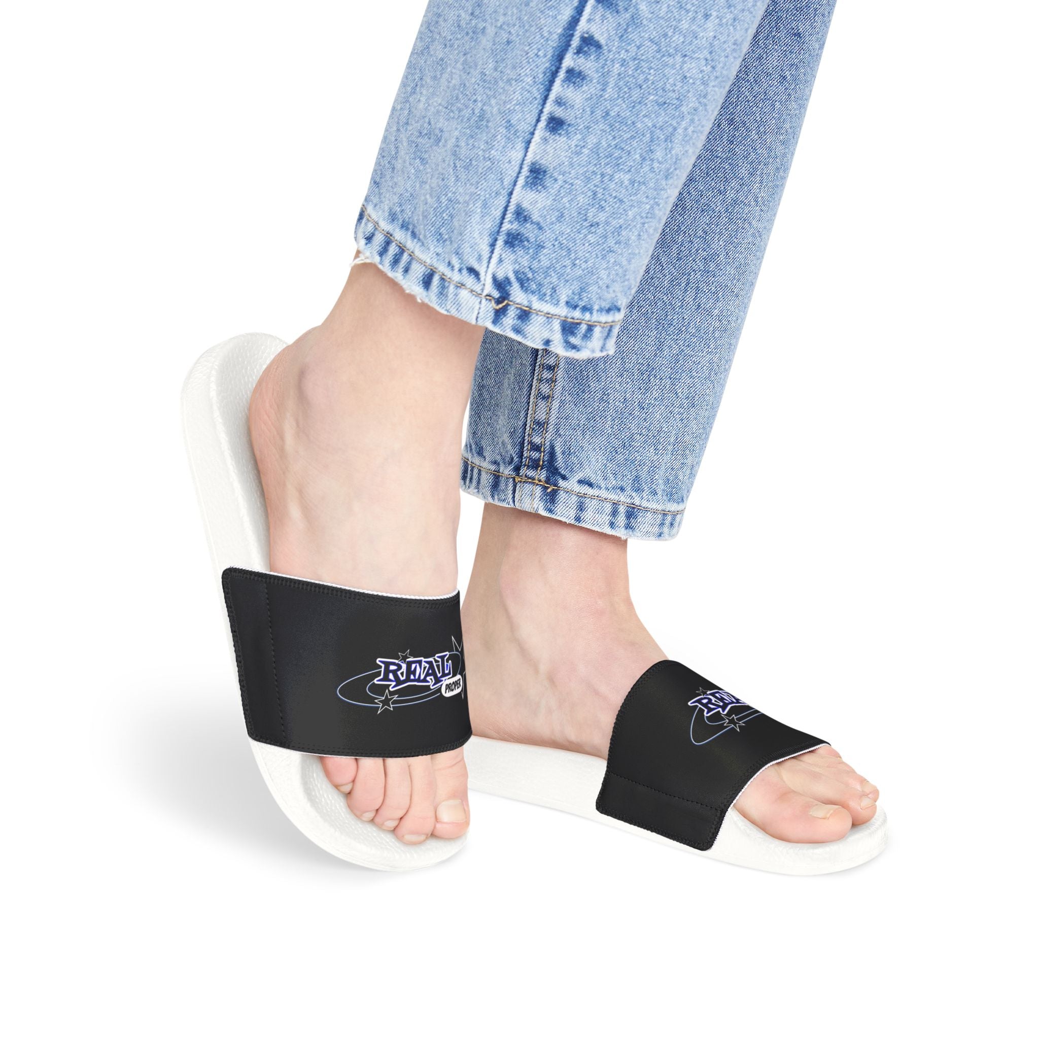 Women’s Slide Sandals with Removable Strap — "Real proper" Logo